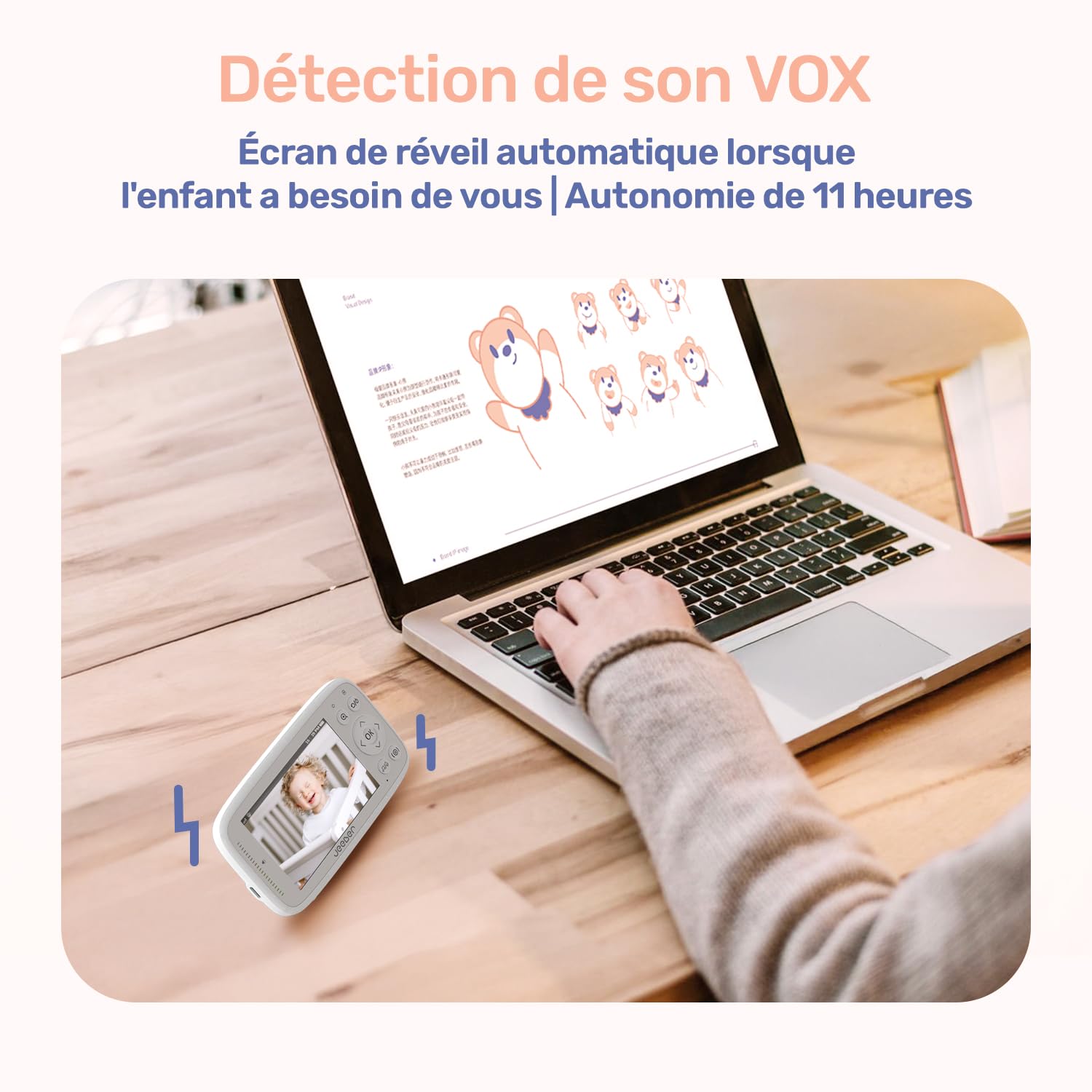 Babyphone Caméra Bébé, 4" IPS Écran, 1080P, 360 Degrés, Vision Nocturne, Communication bidirectionnelle, Température, VOX, 300m Longue Portée Babyphone Connecté Smartphone