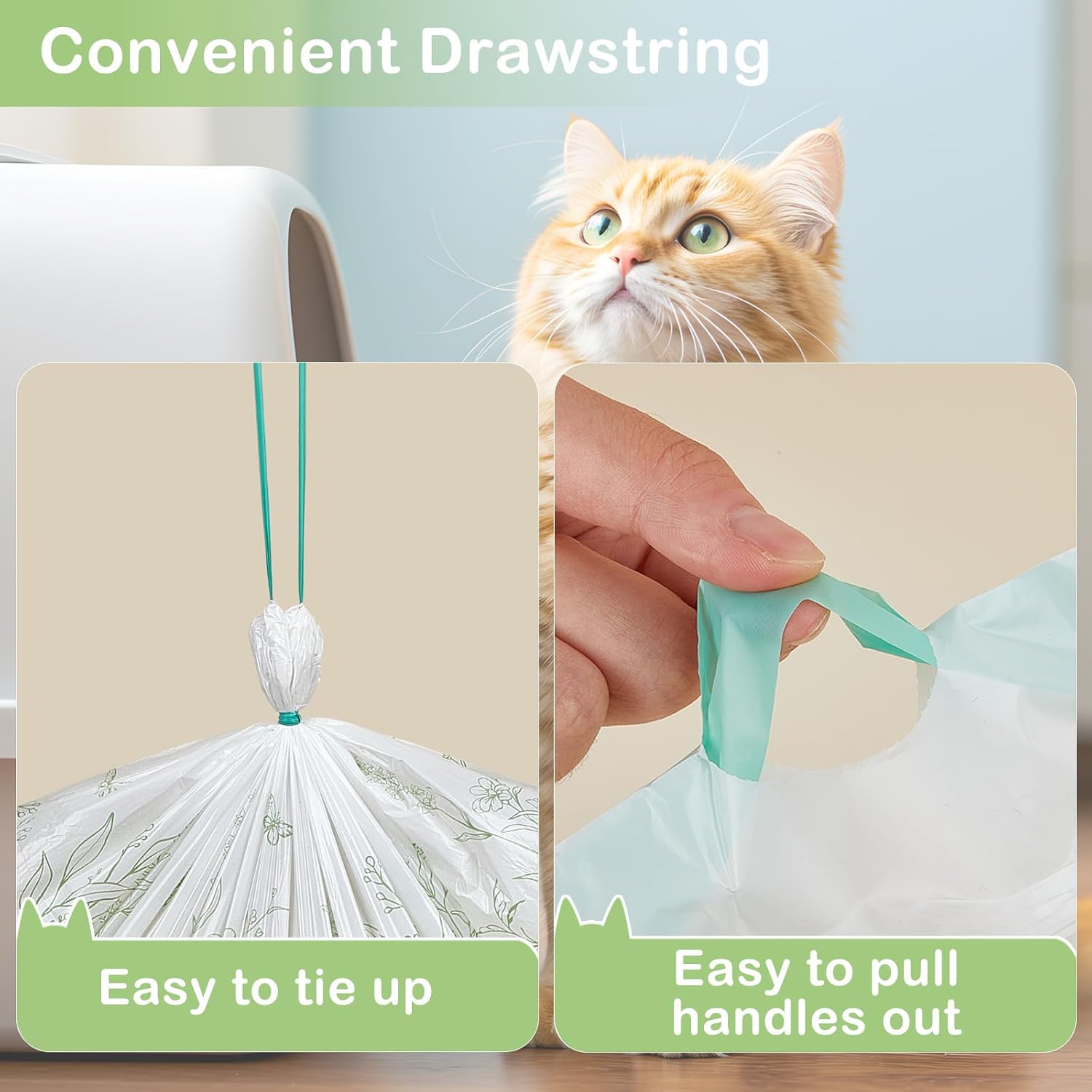 Bienbee Litter Box Liners, 60 Pack 36" x 19" Large Size Cat Litter Bags Extra Thick Cat Box Liners Easy Cleanup Tear Resistant Heavy Duty Cats Litters Pan Liner with Drawstring Pet Cats Supplies