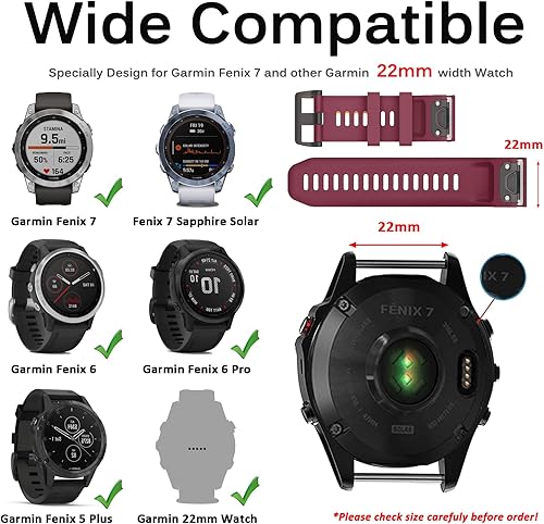 Miniatura 2 de Miimall Correa de repuesto compatible con Garmin Fenix 7 Band de ajuste fácil de 0.866in de ancho, silicona suave, impermeable, para Garmin Fenix 77