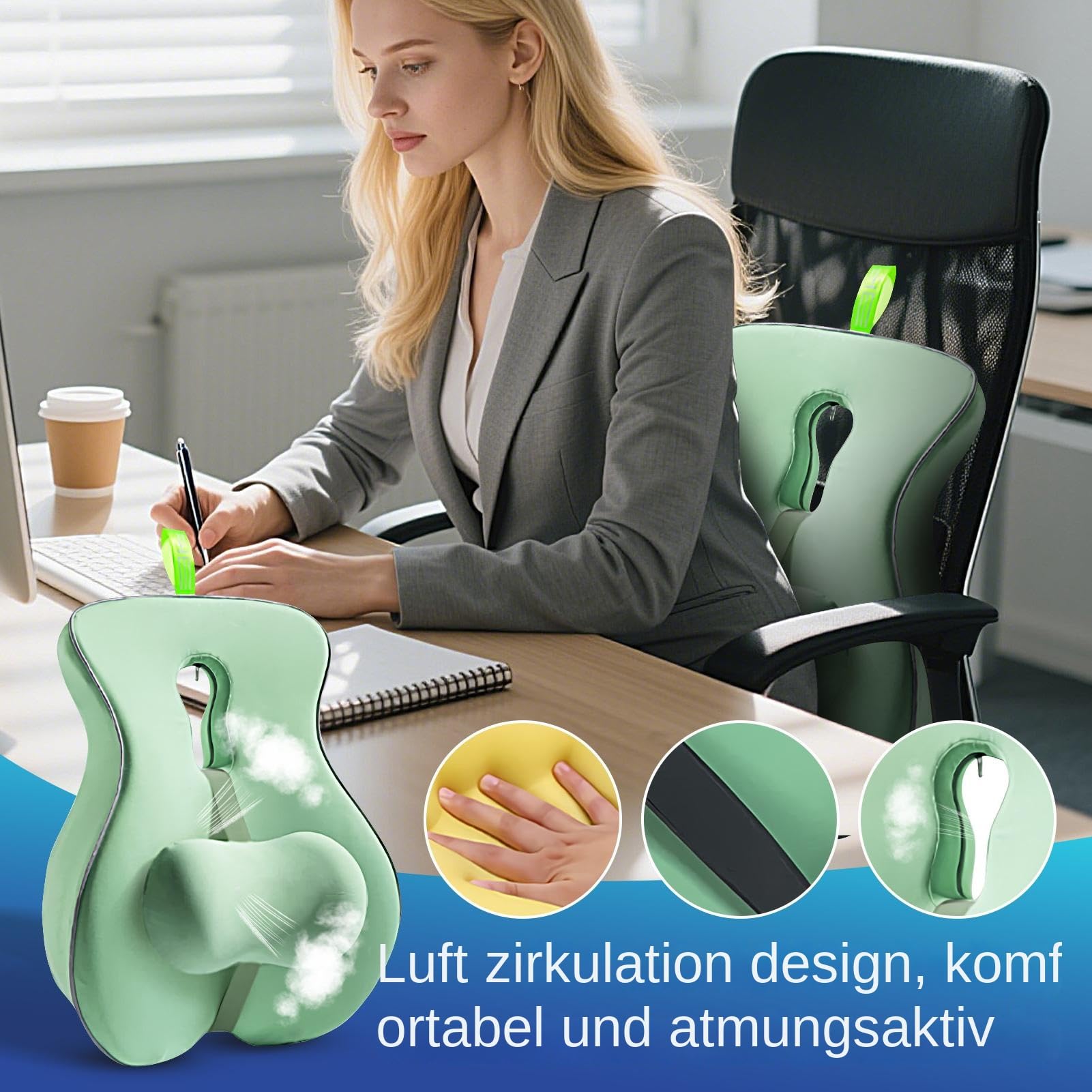 Lumbar Pillow, Lower Back Pillow Chair Cushion, Ergonomic Pad Memory Foam Backrest for Couch, Bed, Car, Chair, Home, Elderly, Adult Sitting, Work, Driving, Reading, Rest, 37 x 11 x 44 cm