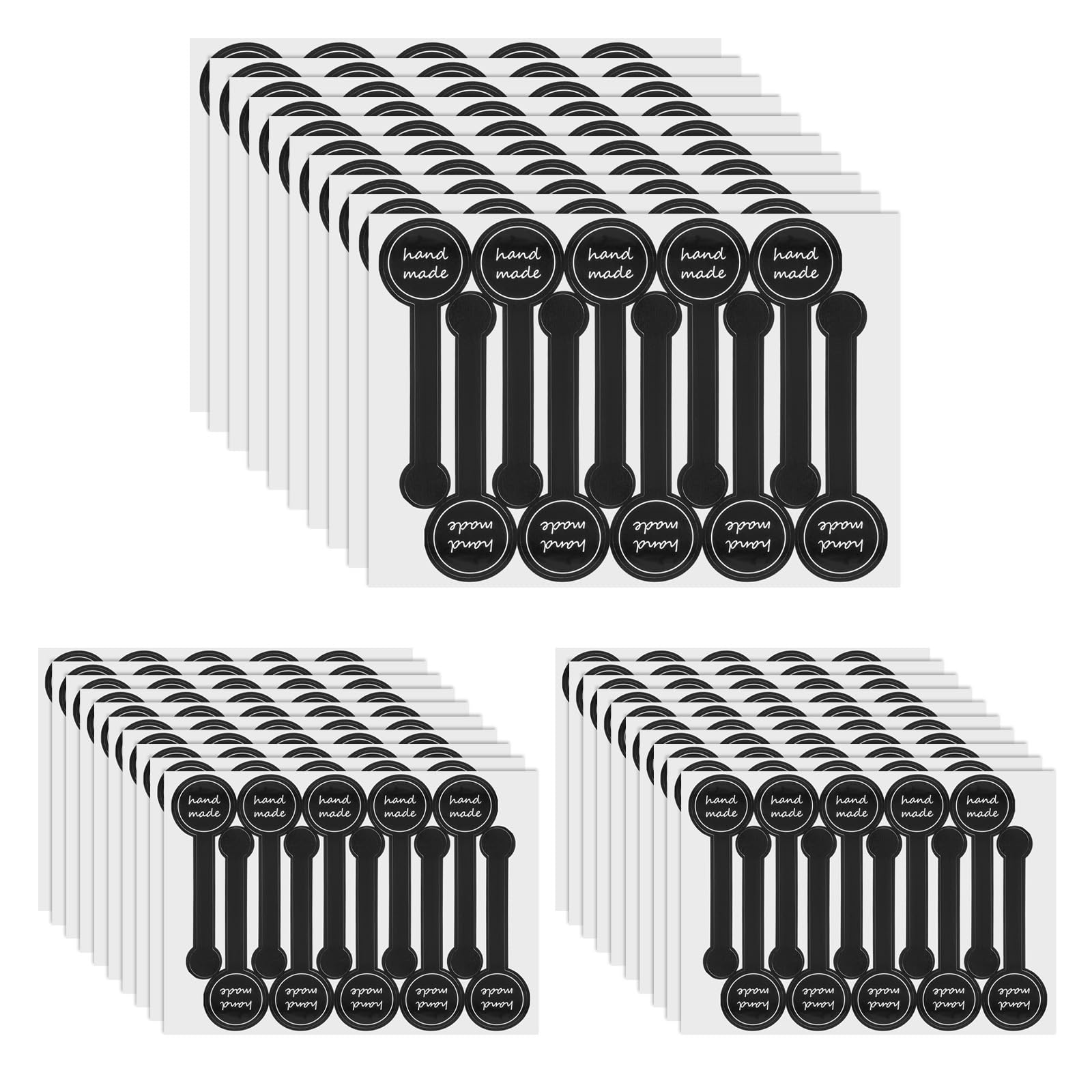 300 Pcs Handmade Food Baking Seal Labels, Adhesive Bakery Stickers for Packaging, Black Long Cake Label Stickers for Pastry Bags, Lollipops, Candy, Bread