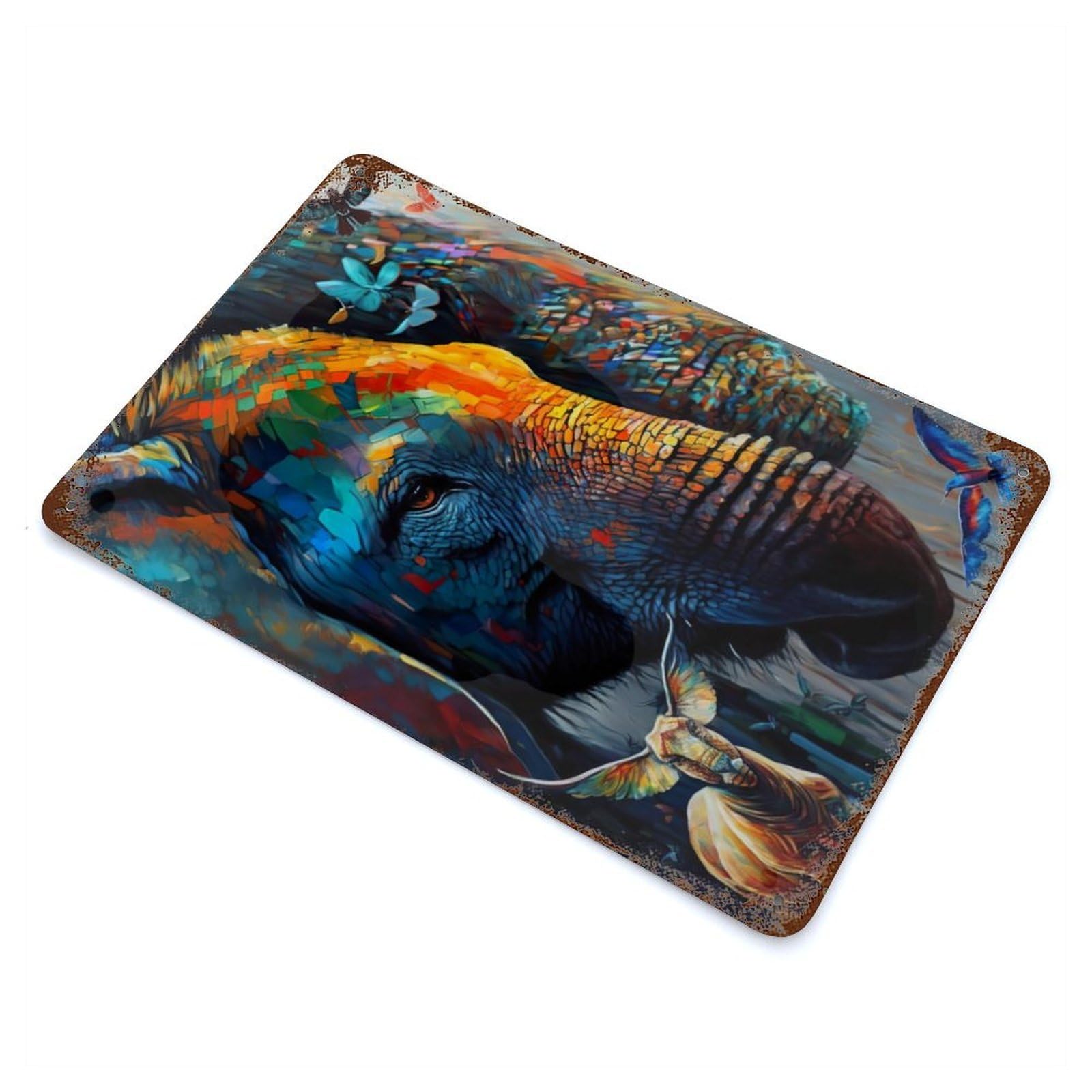 Colored Wildlife Rusty Metal Tin Sign 11.8"x7.9", Ideal for Farmhouse, Kitchen And Entryway Decor