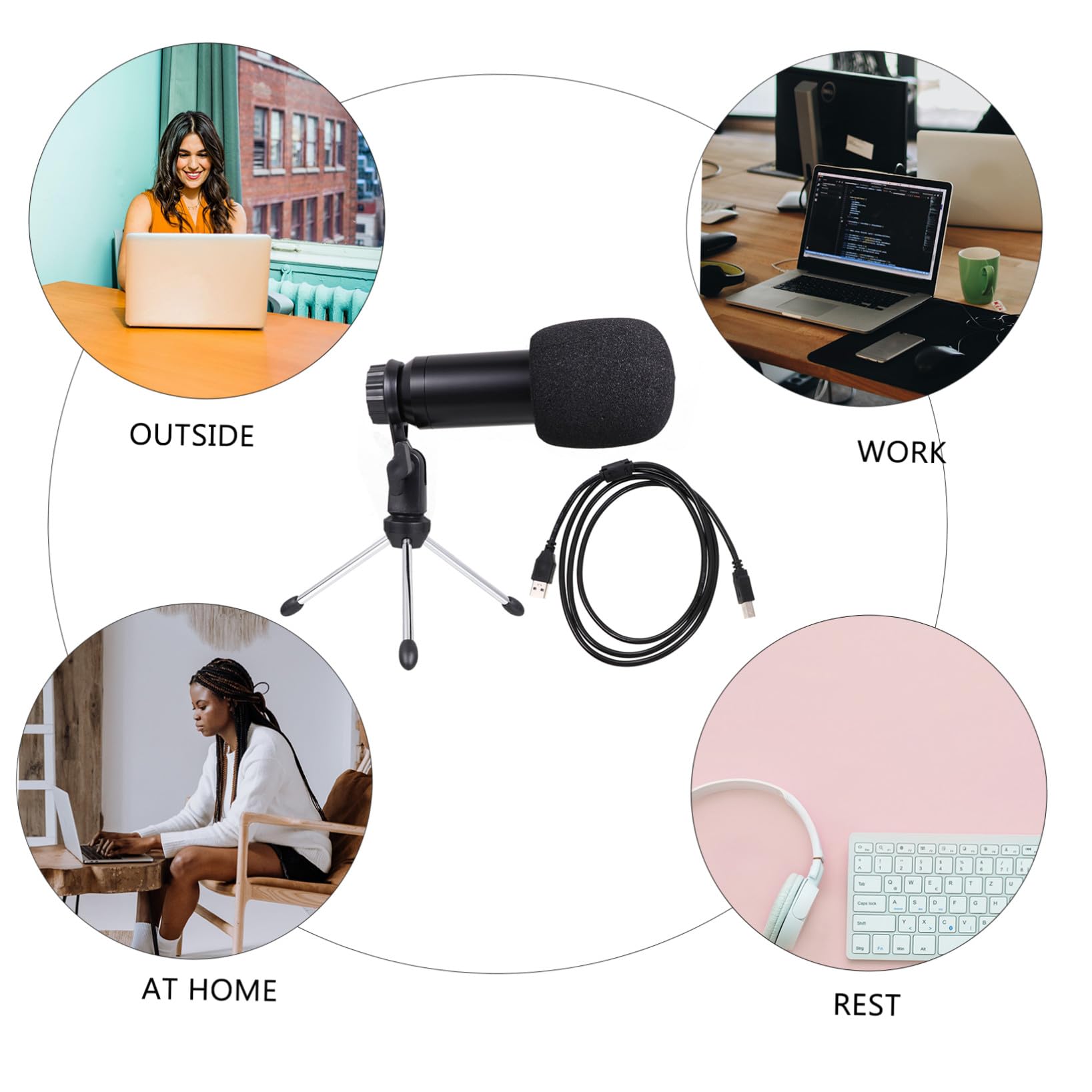 Micrófono Condensador USB para Ordenador con Soporte Trípode Kit Completo para Grabación Streaming Karaoke y Chat PC de Escritorio