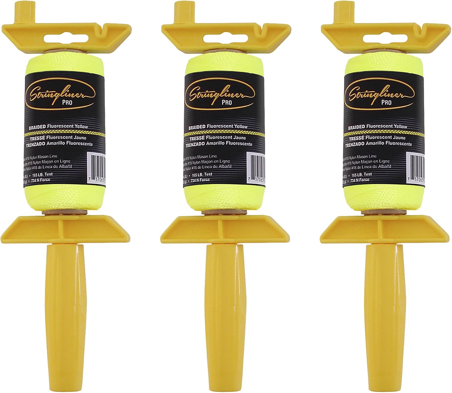25165 Pro Mason’s Line Reels – 1/4 Lb. 250′. Stringliner® PRO Braided FL Yellow 250'. (3 Pack)