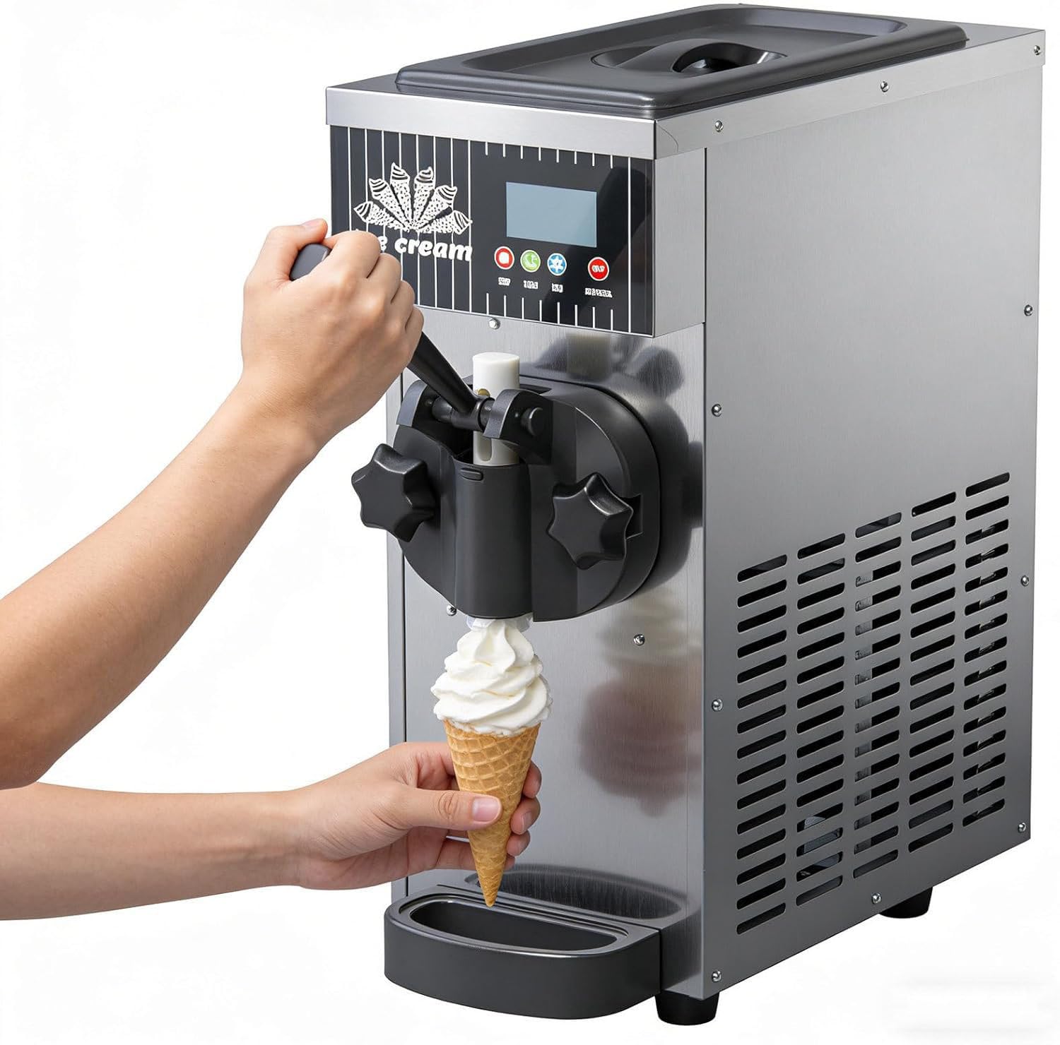 DowPie Soft Serve Ice Cream Machine, Countertop Ice Cream Maker applicable,food-grade 304 stainless steel for Restaurant Snack Bar Convenience Store and Family Party