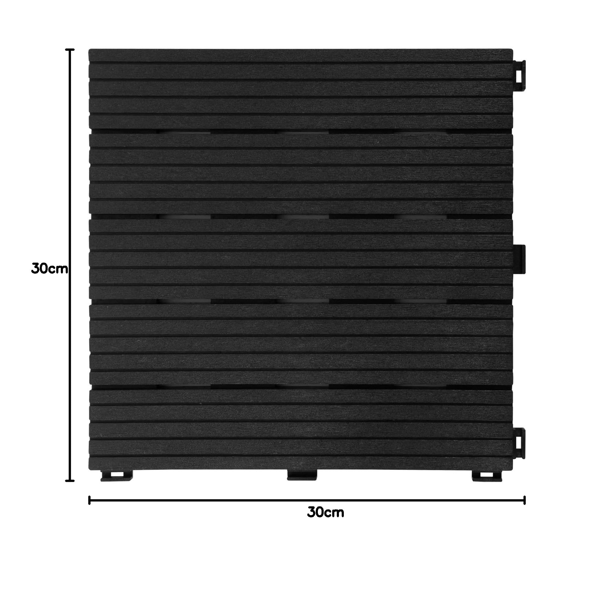 Floordirekt Fliesen 30x30 cm, 2m² = 22 Terrassenfliesen, Klickfliesen, Balkonfliesen in Holzoptik - Bodenbelag für Balkon & Terrasse - wetterfest mit Drainagefunktion | Grau | Claire