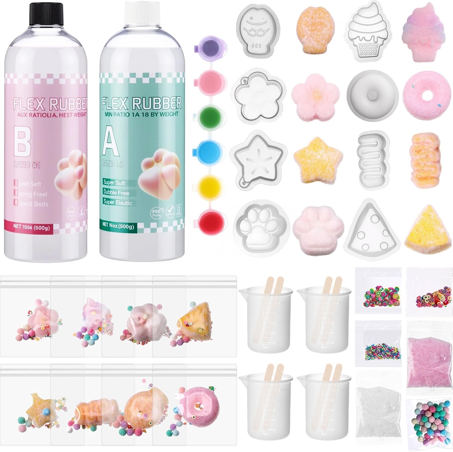 Gemscream 36oz Liquid Silicones Kit for Squishy Maker, Soft Flex Rubber Squishy Gel with 8 Mold, DIY Stress Toys Decompression Gifts for Adult Beginners