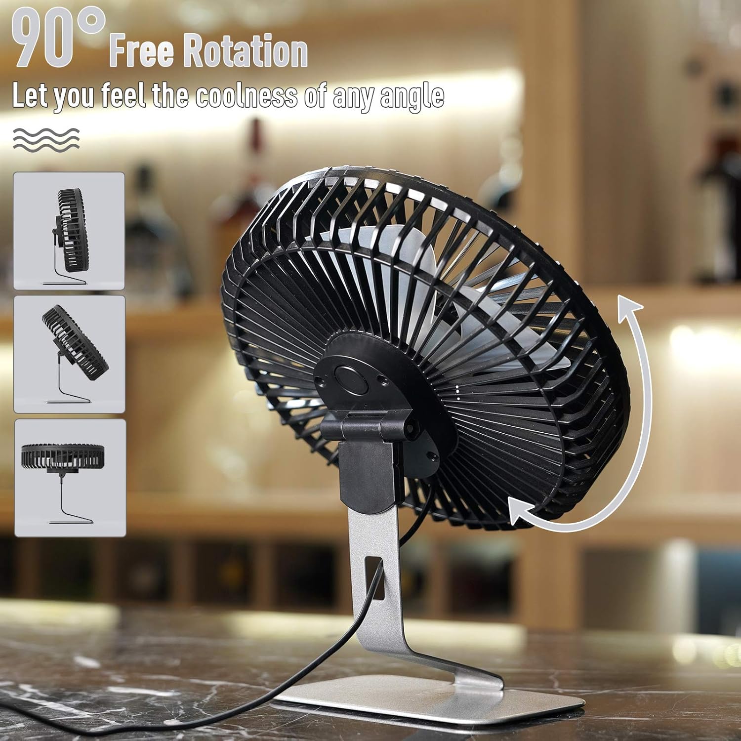SLENPET 6-inch USB Desk Fan demonstrating its 90-degree adjustable rotation.