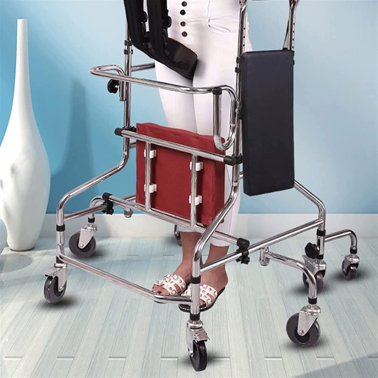 SYALEO 8-kołowy chodzik dla osób starszych, półplegia, rama stojąca z regulacją wysokości – składany chodzik medyczny dla osób niepełnosprawnych i seniorów, pomoc w poruszaniu się, rama stojąca