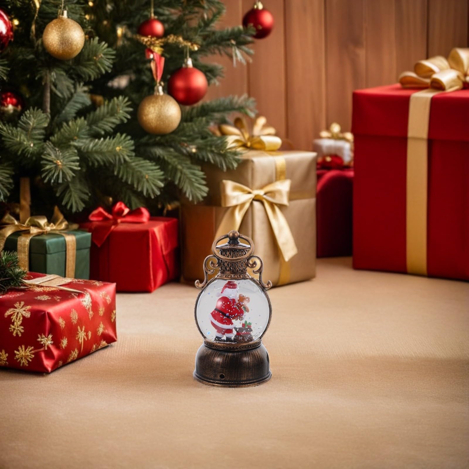 BESTonZON Bola de Nieve con Purpurina y Luz Musical en Forma de Muñeco de Nieve con Linterna para Decoraciones Navideñas Interiores y Celebraciones Familiares