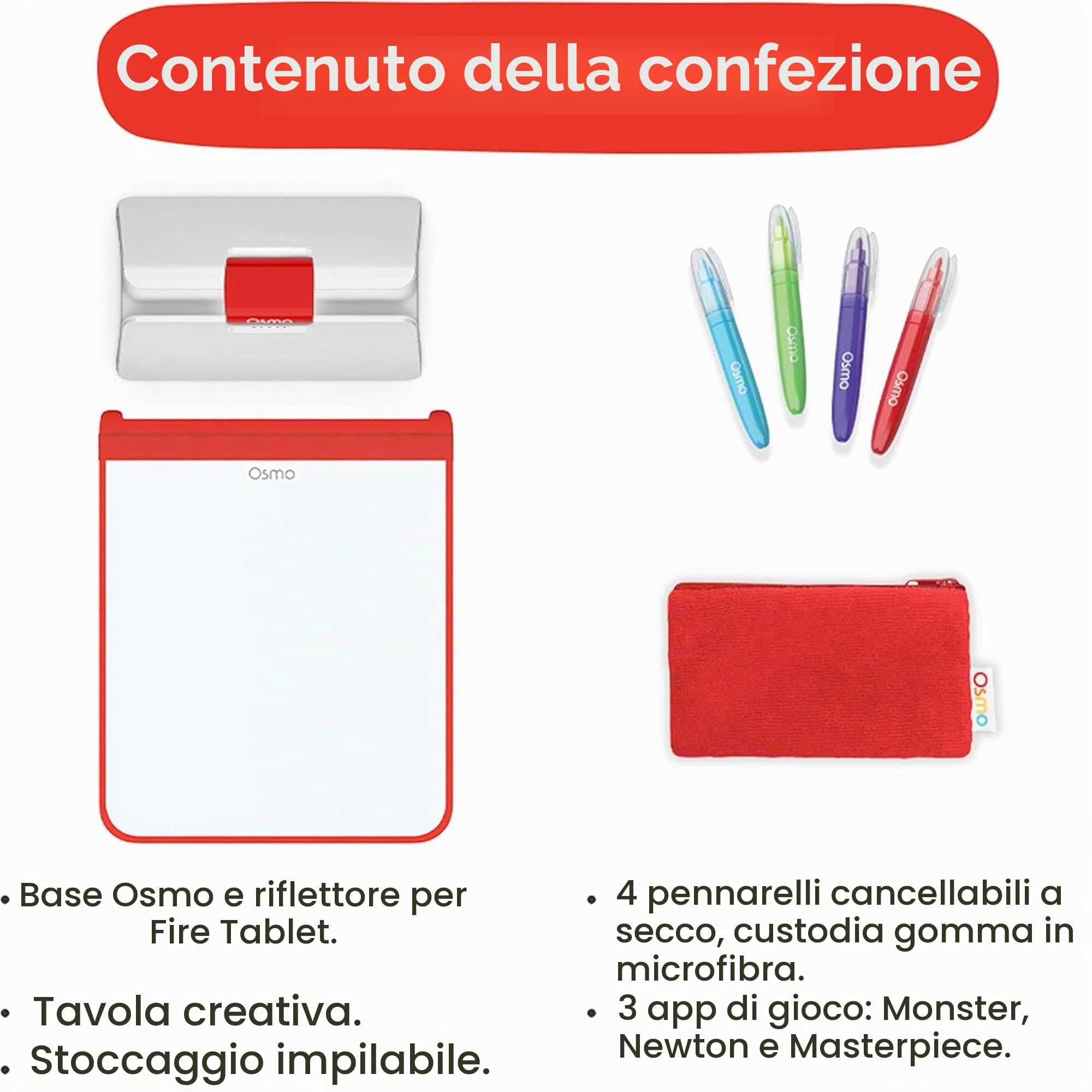 Osmo Starter Kit 3 Giochi di apprendimento educativo-5-10 Anni Disegno Creativo e risoluzione dei Problemi/Fisica precoce, età 5-10+, STEM Fire Tablet Base Included, 901-00035
