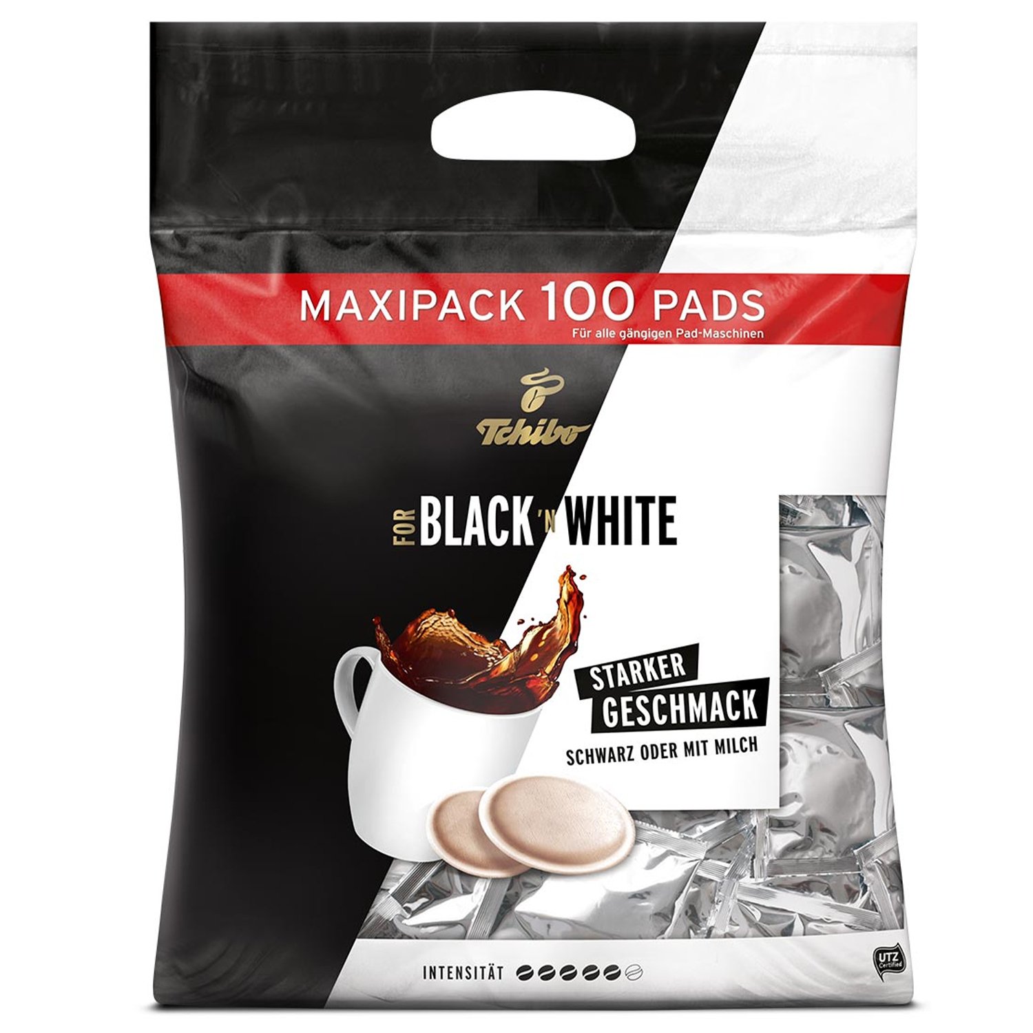 Tchibo Black 'n White 100 Kaffeepads 4 x 740g (2960g) - Arabica, Maxipac