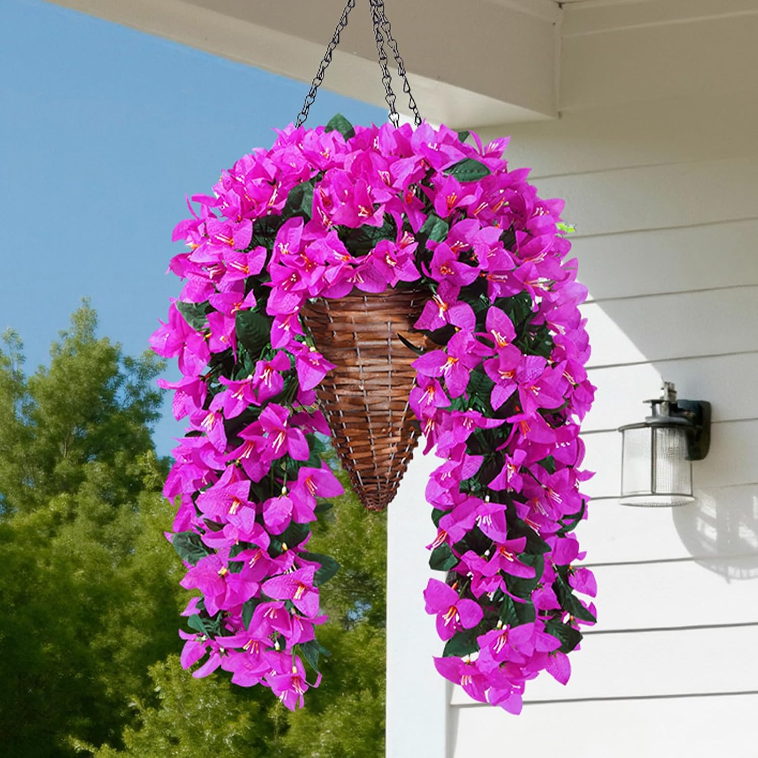 Lifewit Artificial Bougainvillea Flowers, 2 PCS Plastic Long Trailing Vines Fake Flowers for Outdoor Indoor Garden Porch Patio Balcony Decor, UV Resistant, Purple