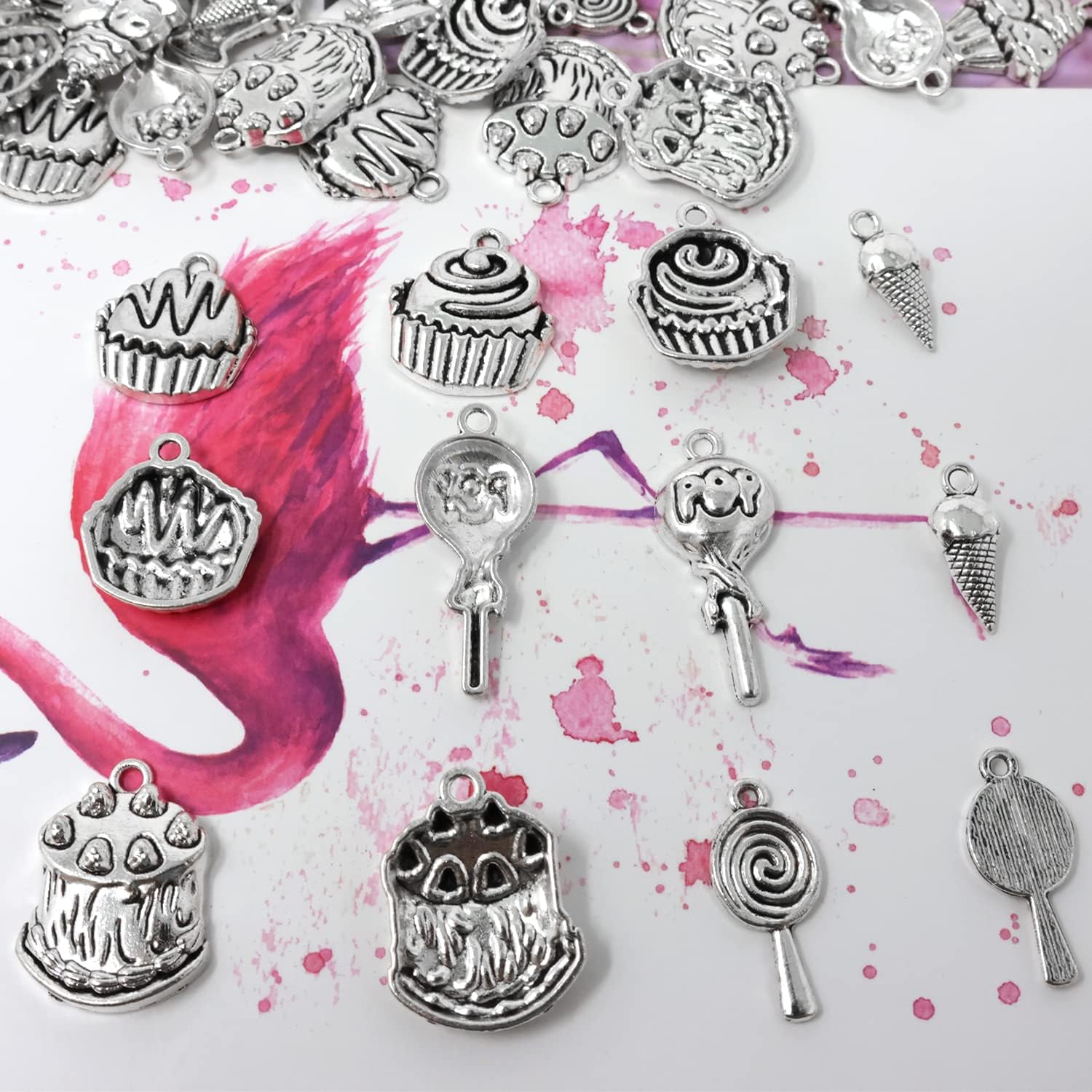Honbay 70PCS Alloy Cake Charms Pendant Lollipop Ice Cream Cupcake Food Dangle Charms for Earrings Bracelet Necklace Jewelry Making (7 Style) - Image 4