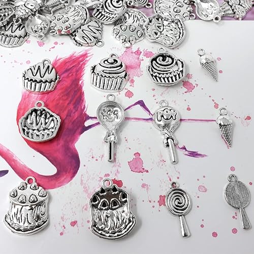 Miniatura 4 de Honbay 70 dijes de aleación para tartas, piruletas, helados, magdalenas, alimentos, colgantes para aretes, pulseras, collares, joyería (7 estilos),