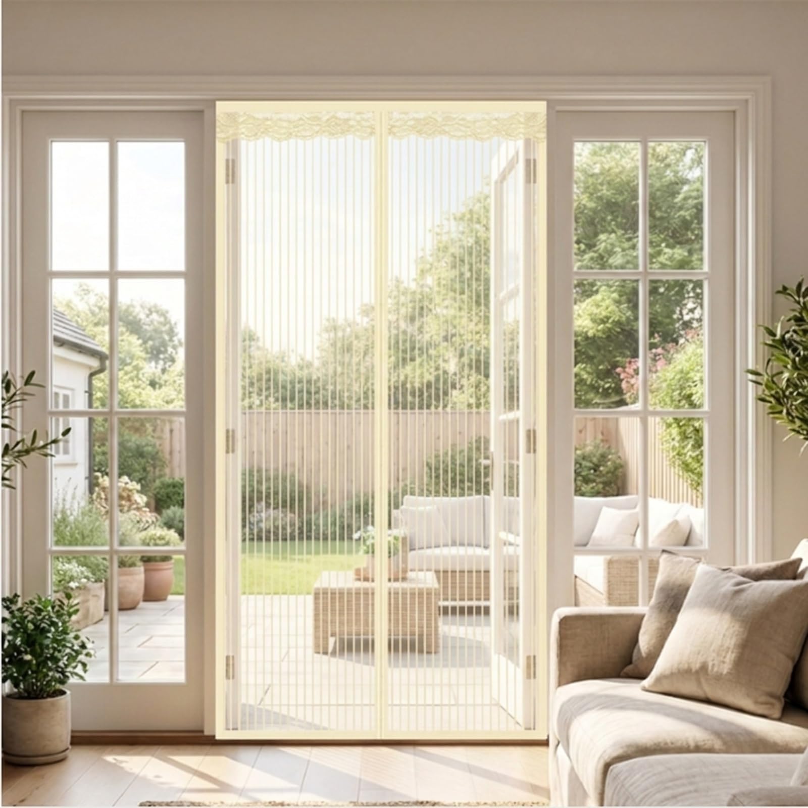 Moustiquaire de porte beige 110x220cm en polyester sans perçage