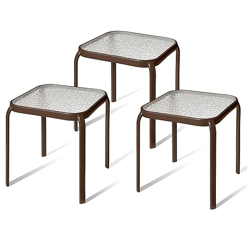 Bronze Metal Outdoor Side Table with Tempered Glass Top Set