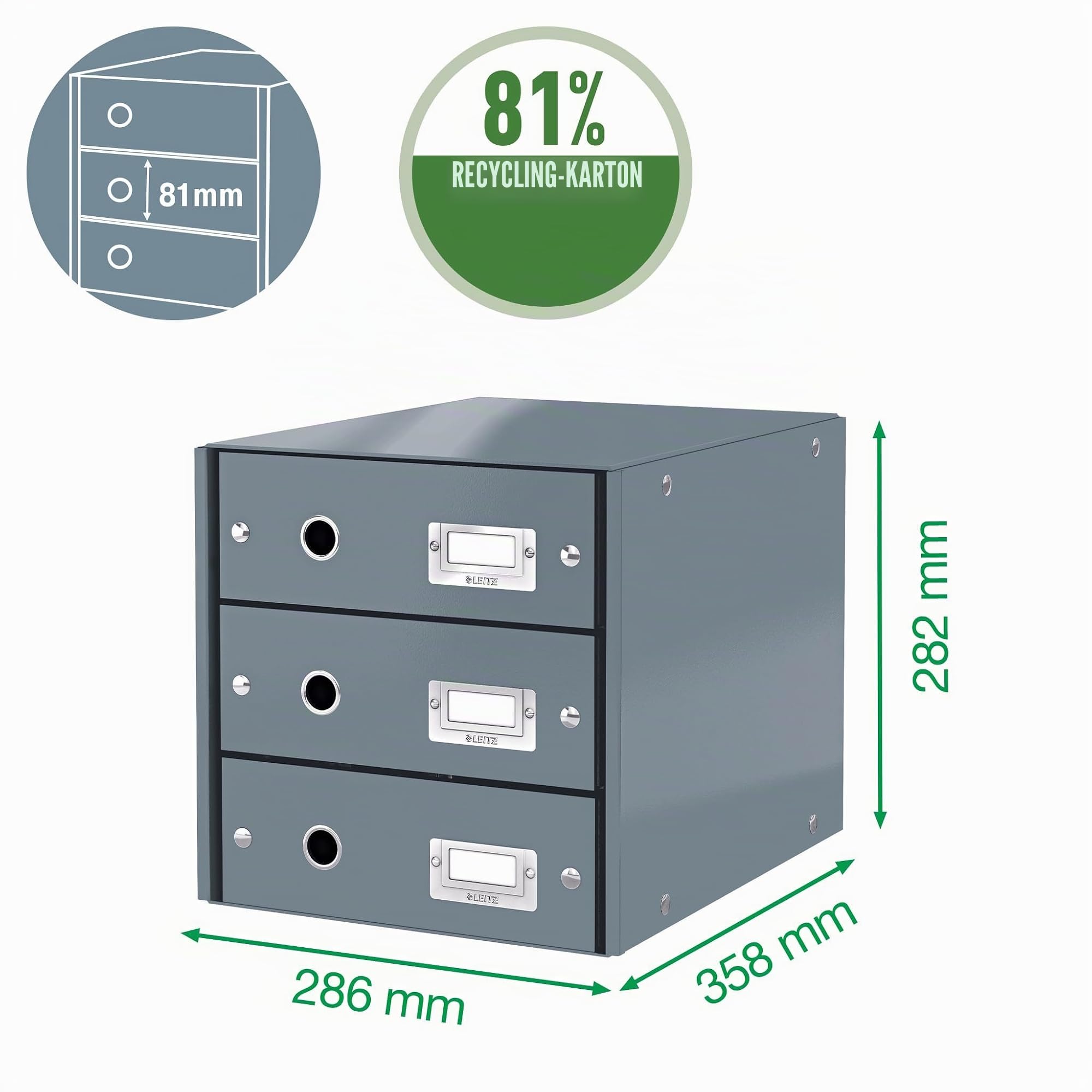 Leitz, Schubladenbox, Eisblau, 3 Schubladen, A4, Click & Store, 60480051