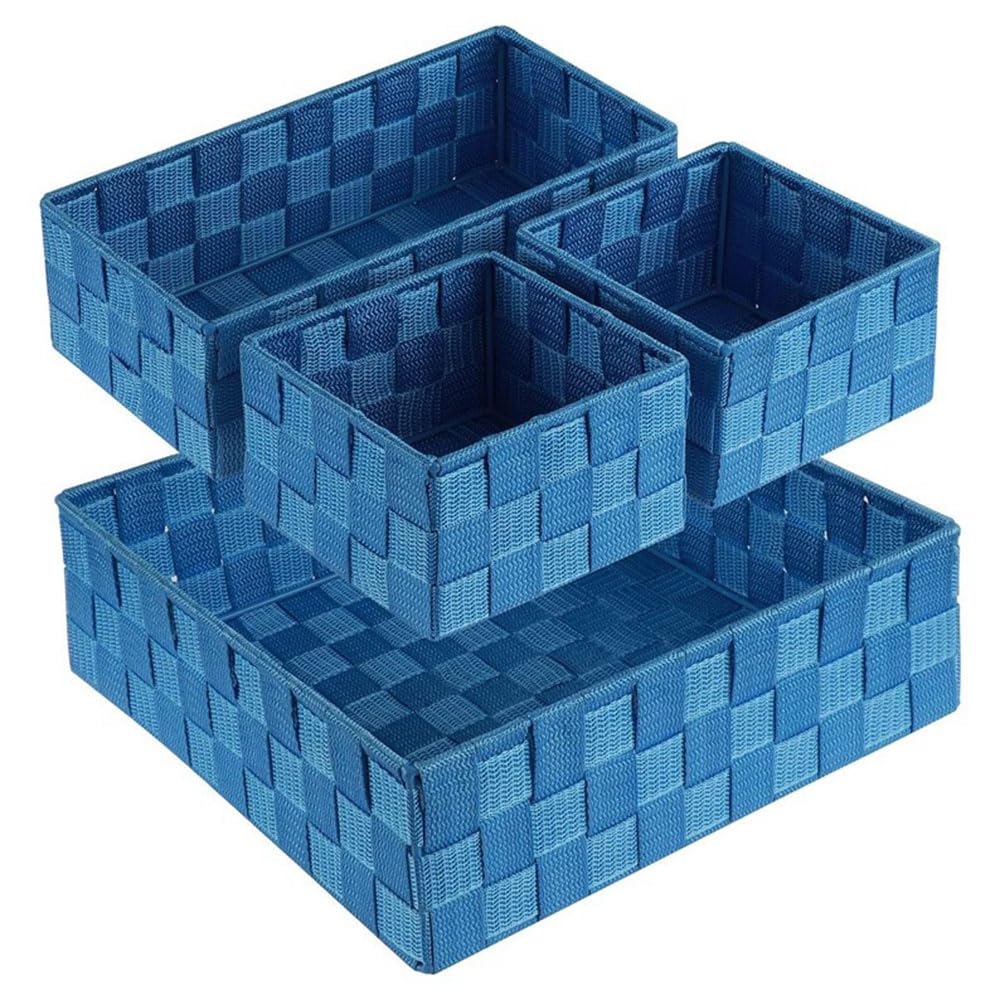 Aeetial Woven Storage Box Cube Basket Drawer Organizer Divider Basket Box, Storage Tote Bins for Bathroom, Kitchen, Cabinet, Closet, Shelf, Dresser, Store Snacks,Baking Supplies, Set of 4 (Blue)