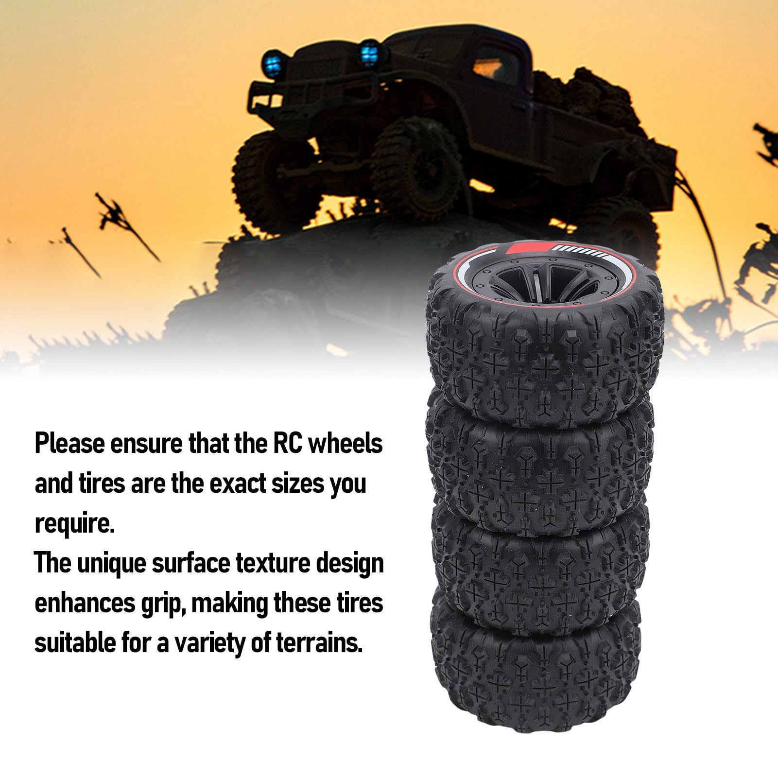 4PCS Scale Offroad Opony 12 Mm Hex RC Car Crawler Wheels Opony Ustaw Akcesoria dla Samochodu 1/14 1/16 RC (BLACK)