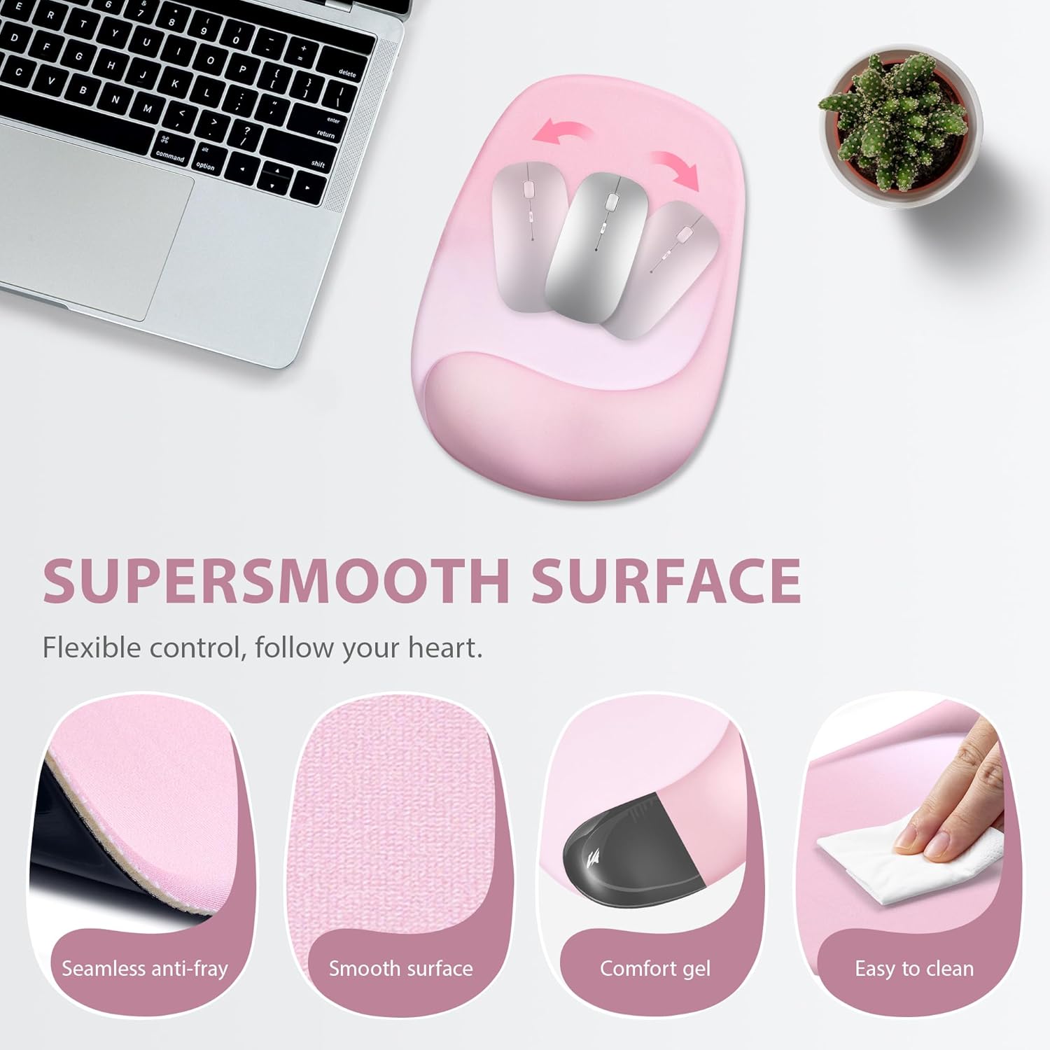 Ospelelf Wrist Rest for Keyboard and Mouse Ergonomic Mouse Pad with Wrist Support Memory Foam Wrist Rest for Computer Keyboard,3-in-1 Gel Mouse and Keyboard Pad for Office Pink - Image 4