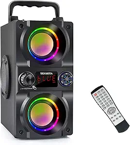 Bluetooth Speaker, 40W (60W Peak) Portable Wireless Speaker with Colorful Lights, Double Subwoofer Heavy Bass, FM Radio, MP3 Player, Bluetooth 5.0, Loud Stereo speakers for Home Outdoor Party Camping