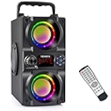 Bluetooth Speaker, 40W (60W Peak) Portable Wireless Speaker with Colorful Lights, Double Subwoofer Heavy Bass, FM Radio, MP3 Player, Bluetooth 5.0, Loud Stereo speakers for Home Outdoor Party Camping