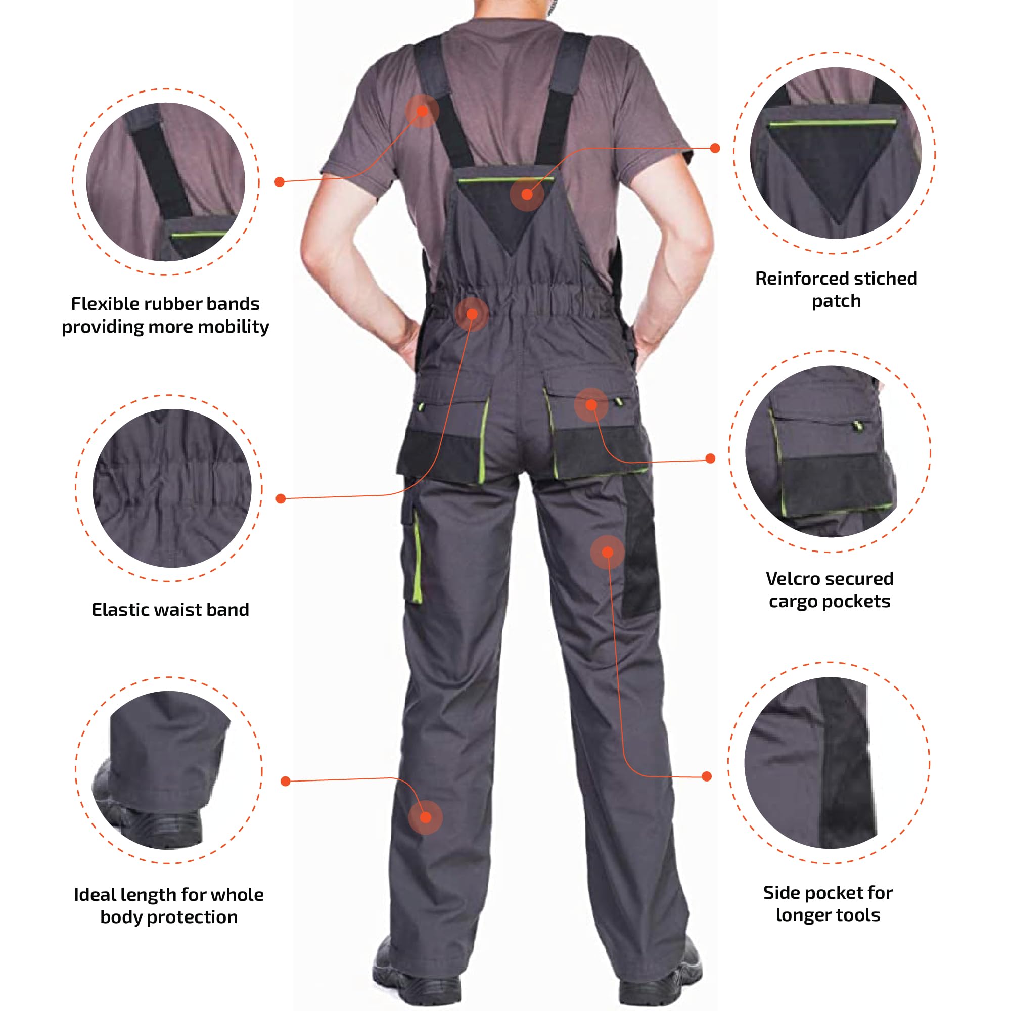 MAZALAT Salopette da Lavoro Uomo - Pantaloni Con Tasche per Imbottitura e Ginocchiere, Tuta Combinata, Taglie S-3XL