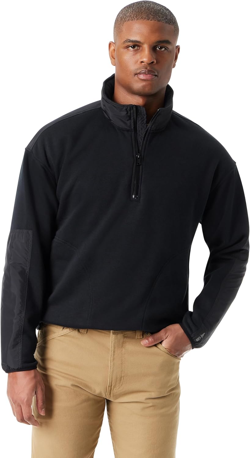 BASS OUTDOOR Men's Convertible Hoodie Pullover Sweater With 1/4 Zip Front, Elbow Patches and Side Zip Pockets Standard