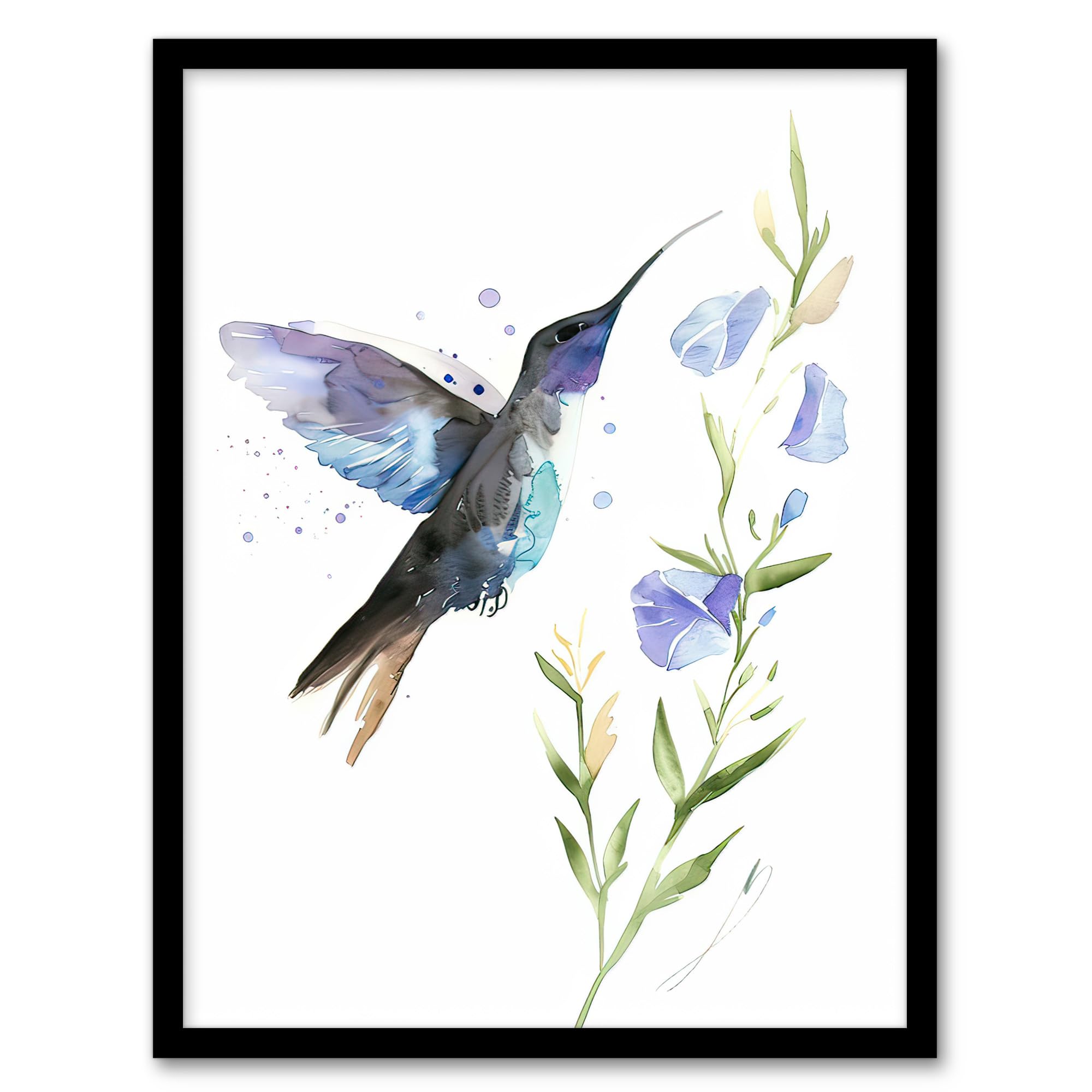 Artery8 Elegant Hummingbird With Wildflower Watercolour Wall Art PrintA4 Size from B&Q