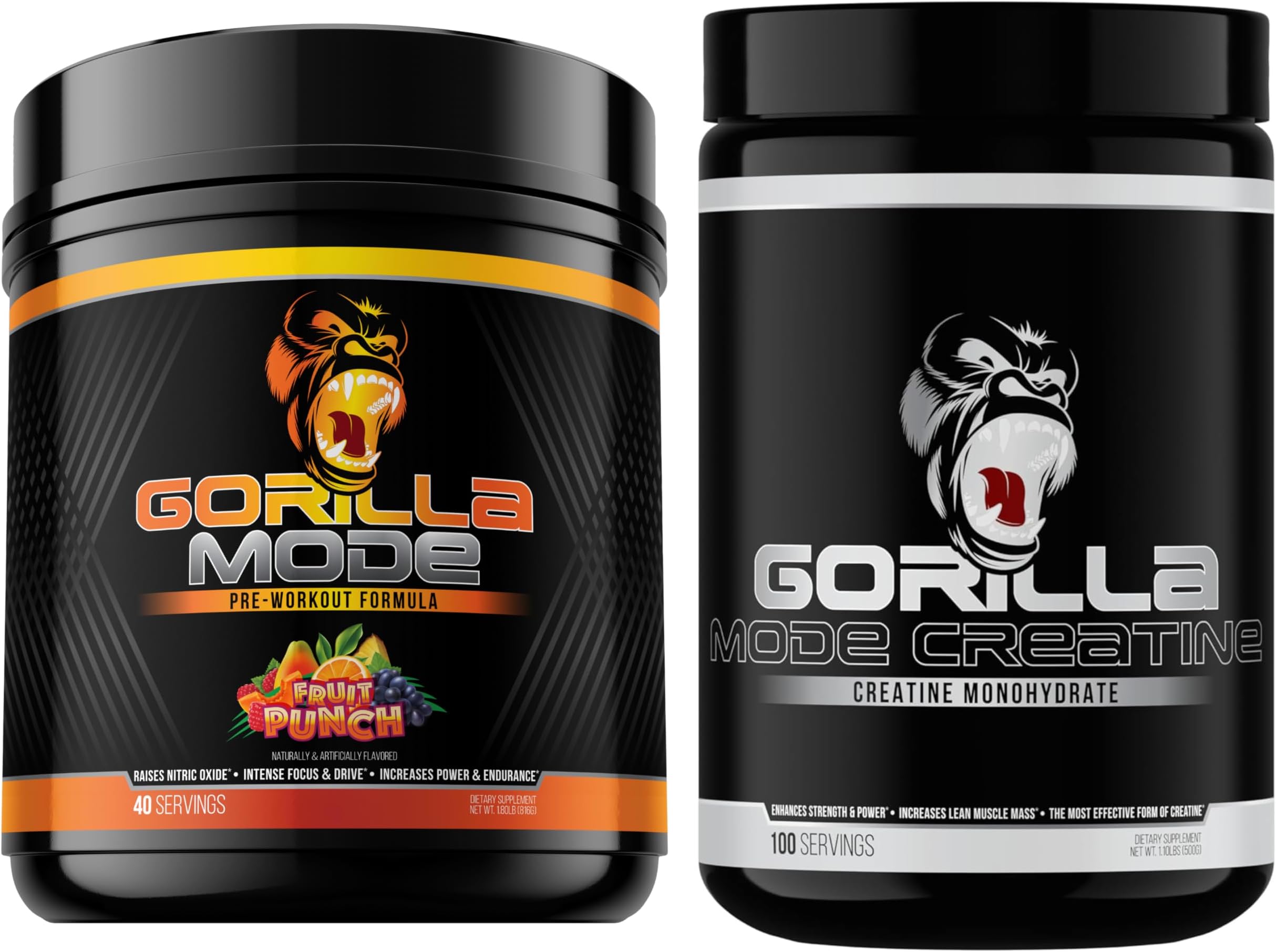 Pre Workout (Fruit Punch) + Creatine (100 Serv.) - Comprehensive Stack for Improved Strength, Power Output, and Muscle Size