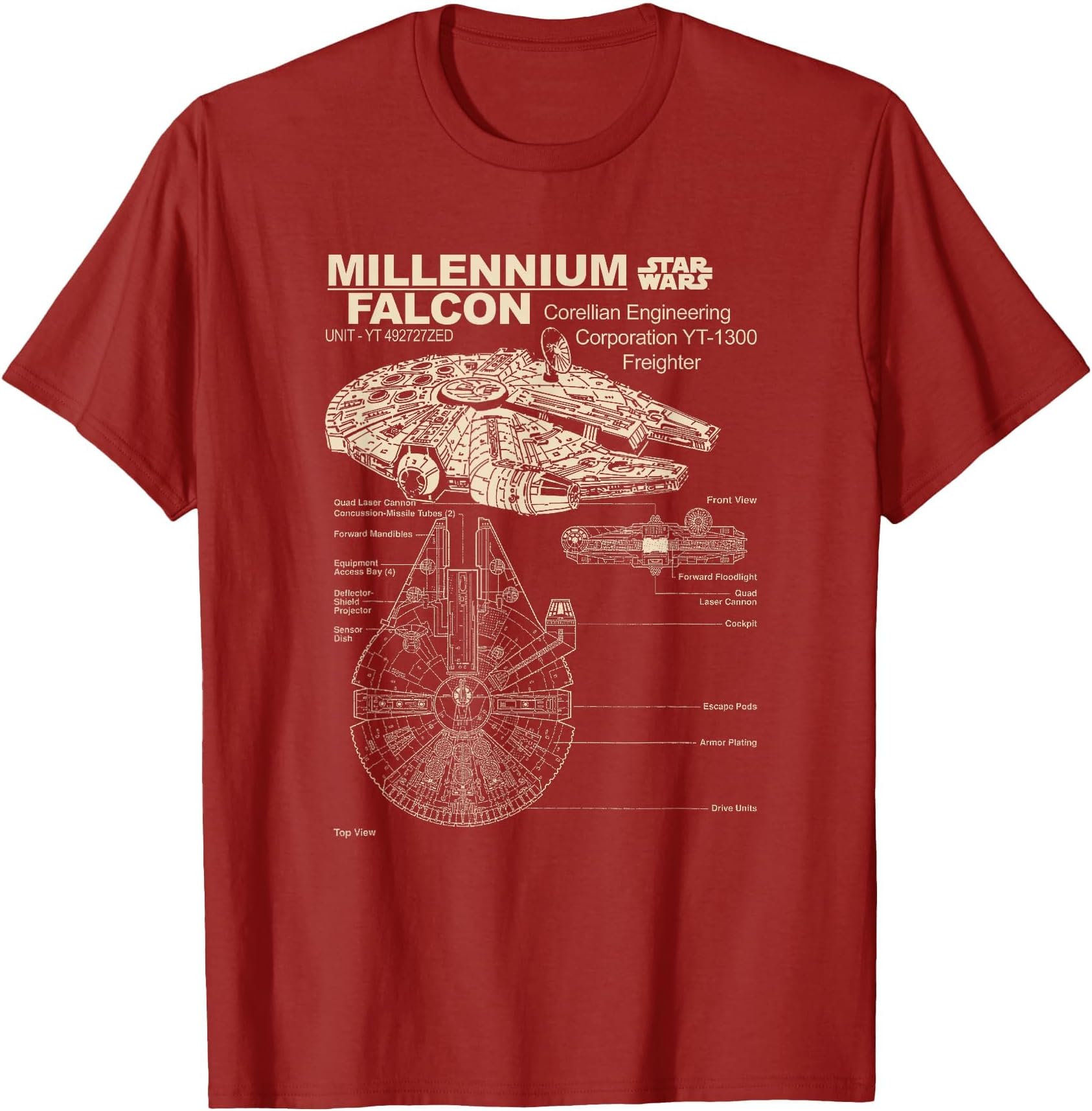 Classic Millennium Falcon Freighter Schematic T-Shirt