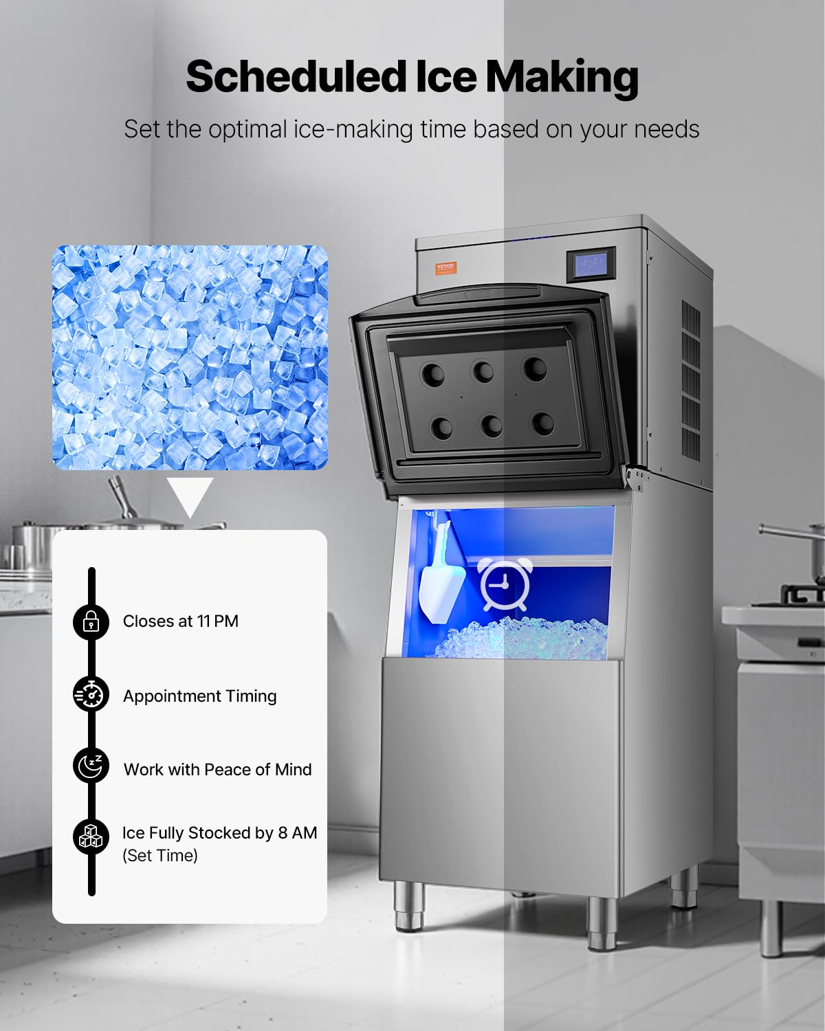 VEVOR Eismaschinenkopf kommerzieller Eisbereiter Eismaschine (nur Kopf) 163 kg/Tag, Kopf aus Edelstahl + PE-Kunststoff Eisbereiter-Kopf mit intelligentem Bedienfeld & Reinigung auf Knopfdruck