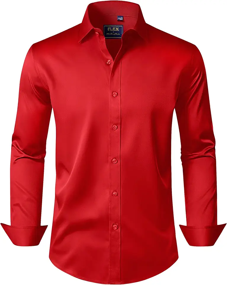 J.VER Men's Dress Shirts Solid Long Sleeve Stretch Wrinkle-Free Formal Shirt Business Casual Button Down Shirts