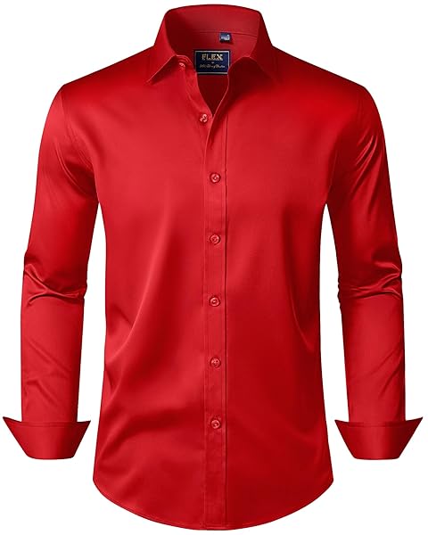 J.VER Men's Dress Shirts Solid Long Sleeve Stretch Wrinkle-Free Formal Shirt Business Casual Button Down Shirts