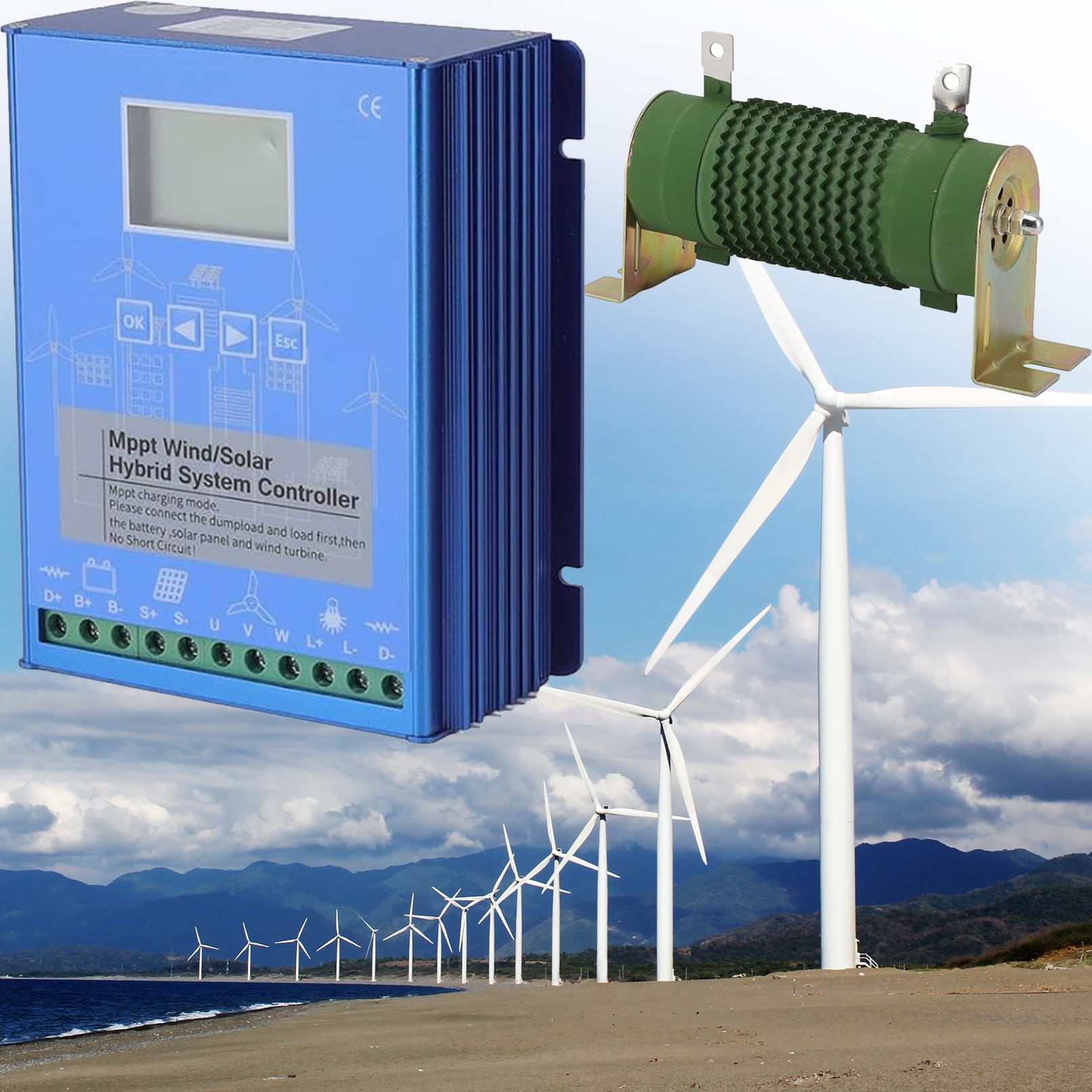 Regolatore di carica MPPT per turbina eolica ibrida solare per sistemi eolici e pannelli solari, schermo LCD, impostazioni di carica intelligenti, compatibile con lampade stradali