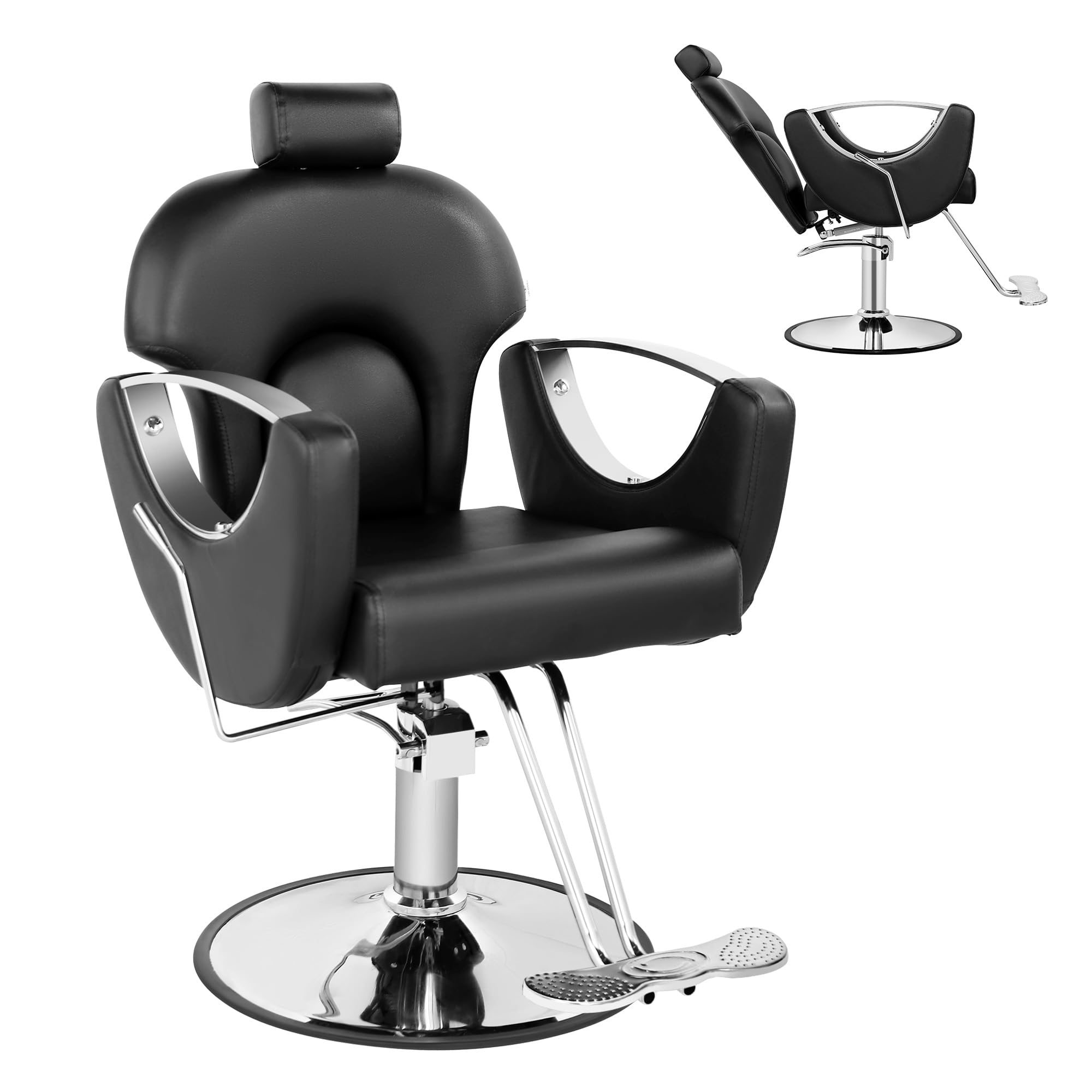 Black Salon Chair for Hair Stylist, Barber Chairs for Barbershop Home, Reclining Styling Hair Armchair with Hydraulic Pump,360°Rotation,Recline Beauty Hairdress Armchair(Sliver Black)