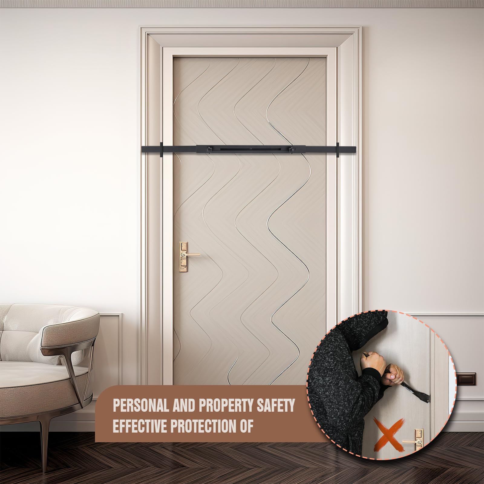 Lot de 2 barres de porte de sécurité pour porte Noir Pour portes de 76,2 à 99,1 cm