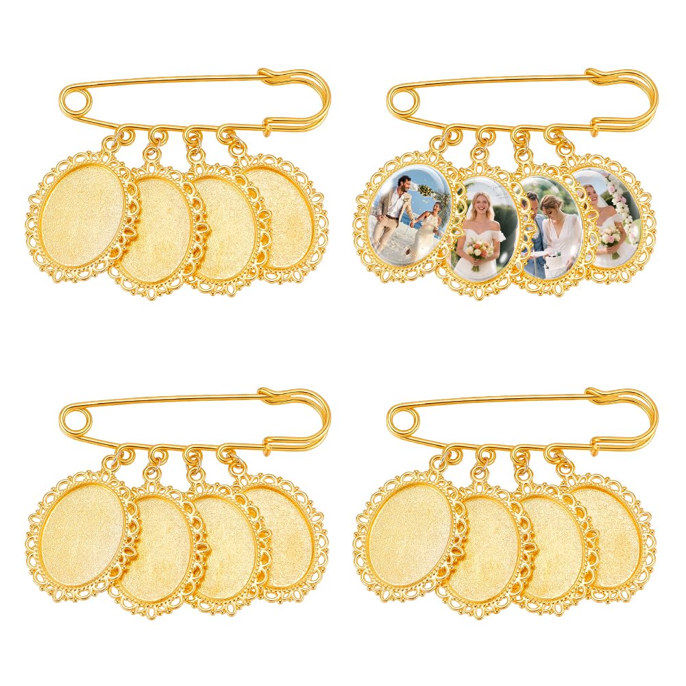 UNICRAFTALE 4Pcs Oval Photo Charms Brooch Pin for Wedding Bridal Bouquet