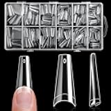 krofaue 600PCS Half Cover Coffin Nail Tips - Acrylic Nail Tips 12 Size Clear False Nails Tips with Box for Nail Salons and Home DIY (Clear)