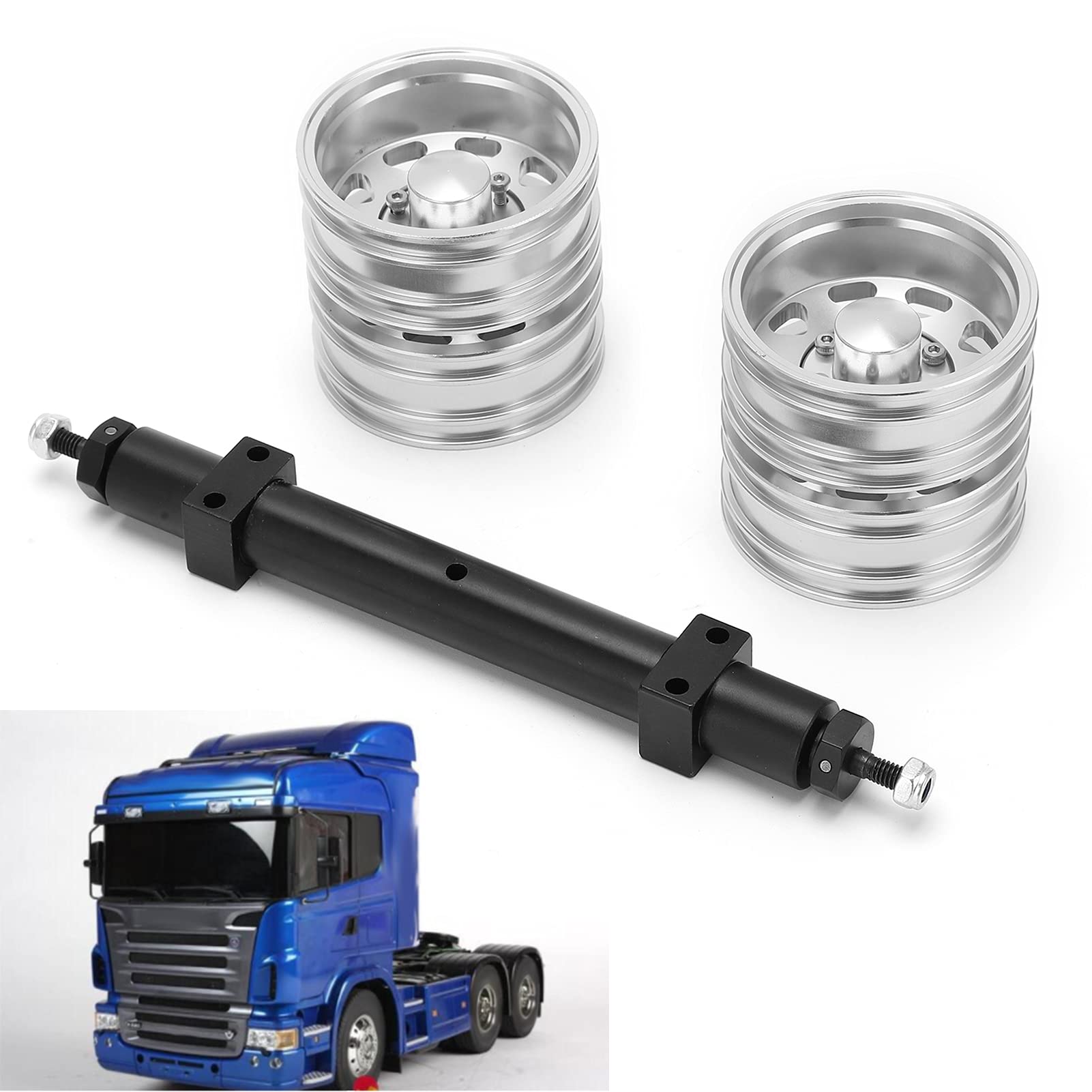 Zestaw piasty koła ze stopu aluminium w kolorze srebrnym, tylna oś, akcesoria zamienne RC do ciągnika 1/14