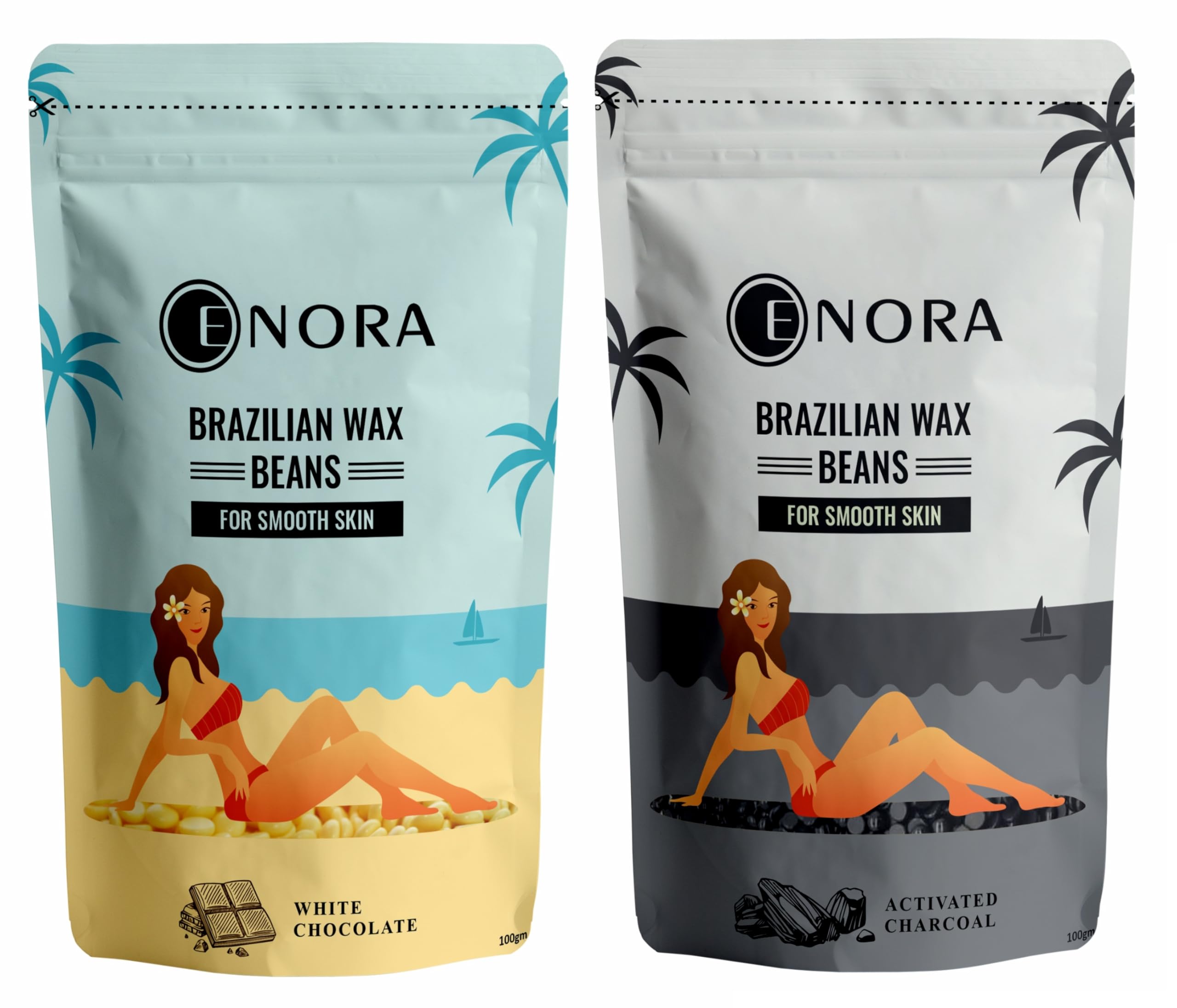 ENORA Painless Hair Removal Brazilian Stripless Hard Wax Beans Range :White Chocolate (100 gram) + Activated Charcoal (100 gram)| pack of 2
