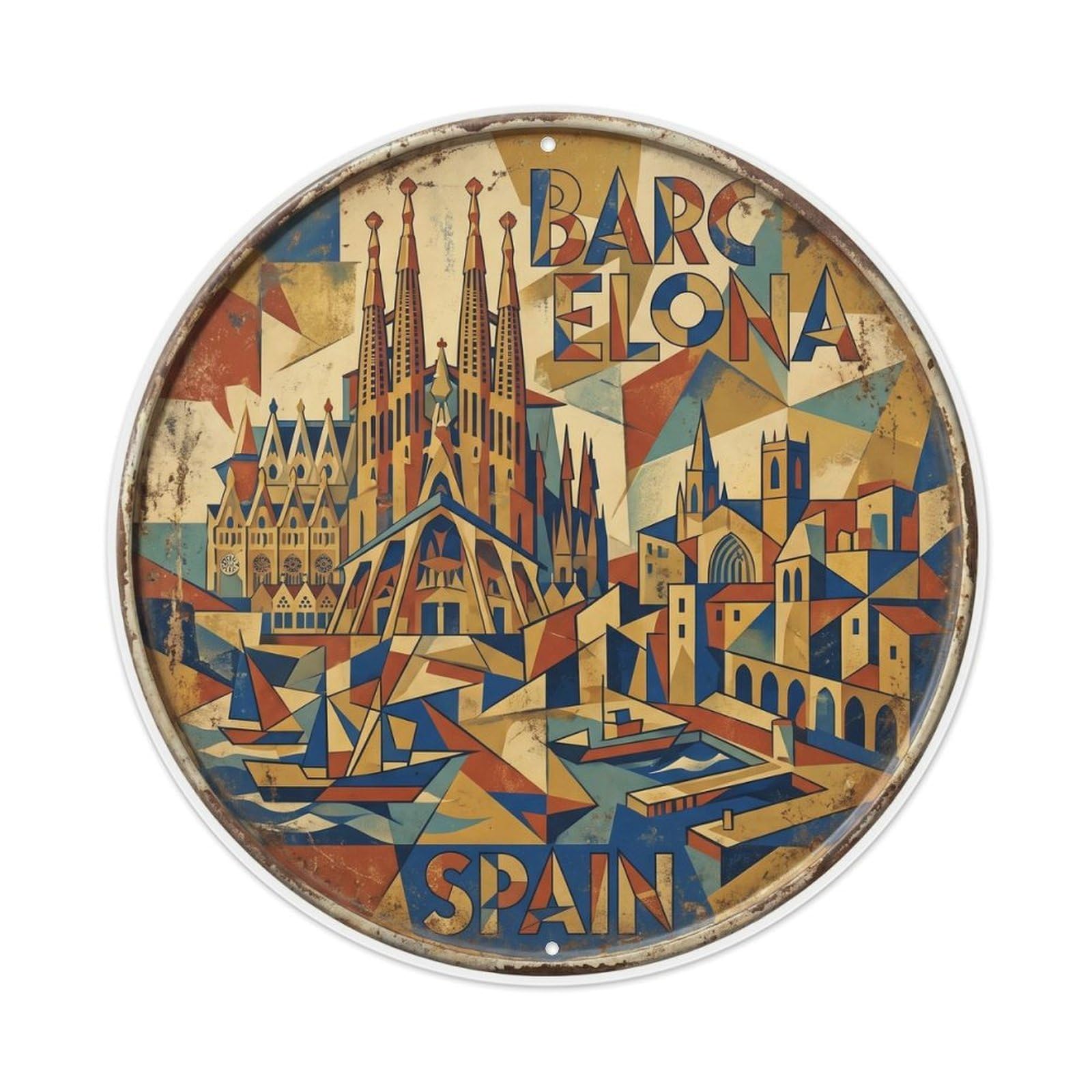 Vintage Travel Barcelona Skyline Spain Metal Tin Sign