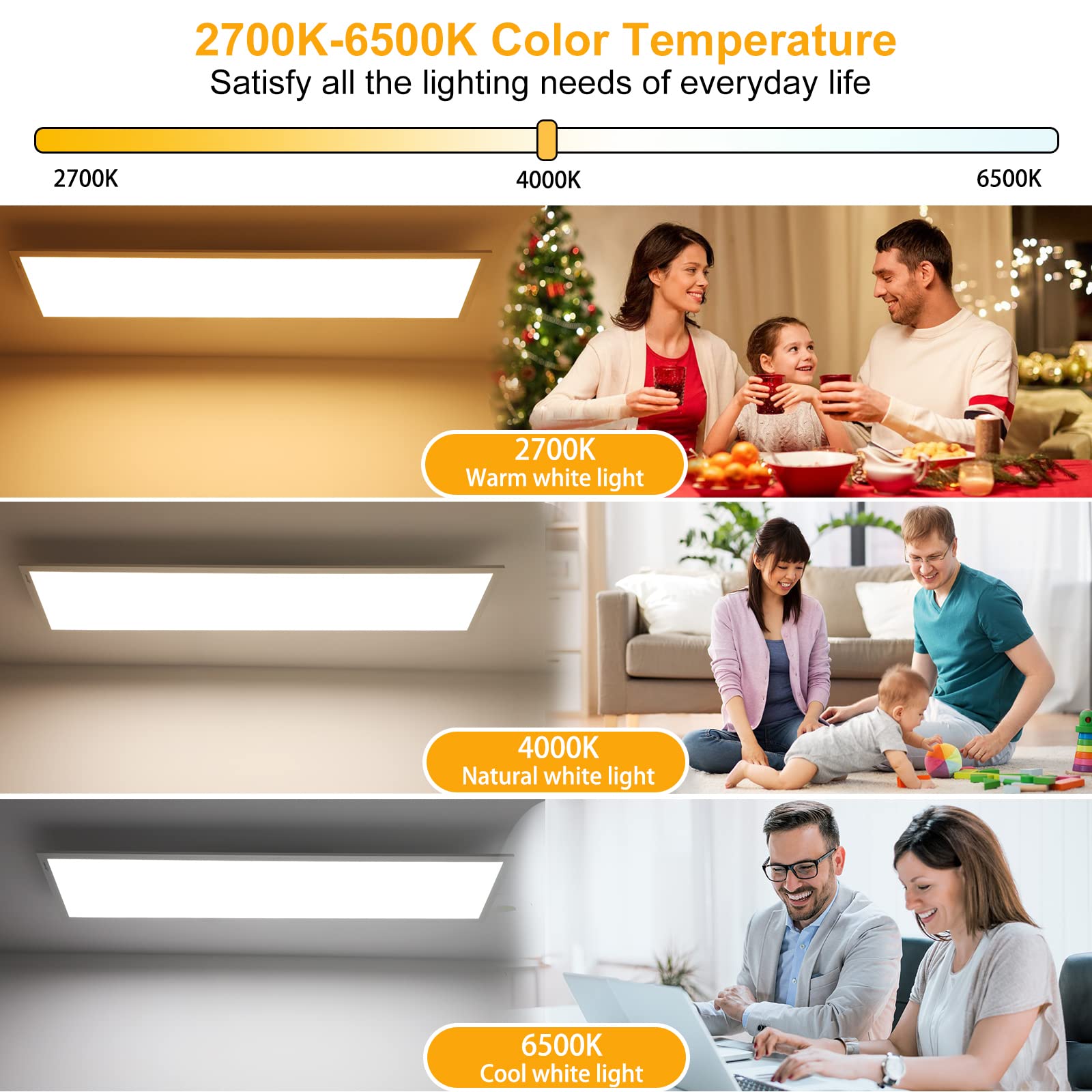 Omdekor Ściemnialna lampa sufitowa LED 100x25 cm, panel sufitowy 28W z pilotem i funkcją pamięci, mocne światło pośrednie 2700K-6500K, ultracienka lampa do biura, salonu, kuchni