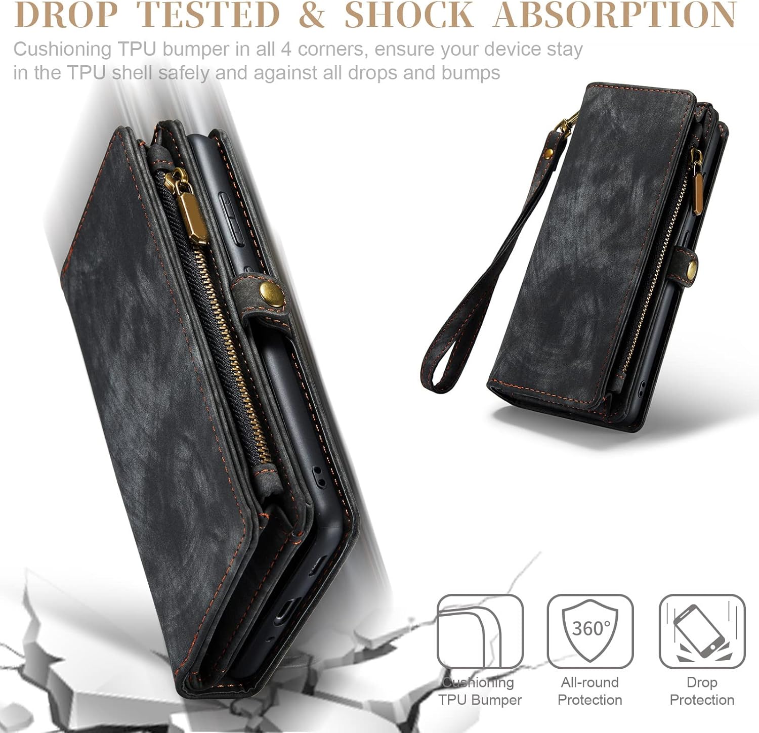 Asuwish Phone Case for Samsung Galaxy S20 Glaxay S 20 5G UW 6.2 inch Zipper Wallet Detachable Cover with Tempered Glass Screen Protector and Leather Flip Card Holder Cell Gaxaly 20S G5 Women Men Black