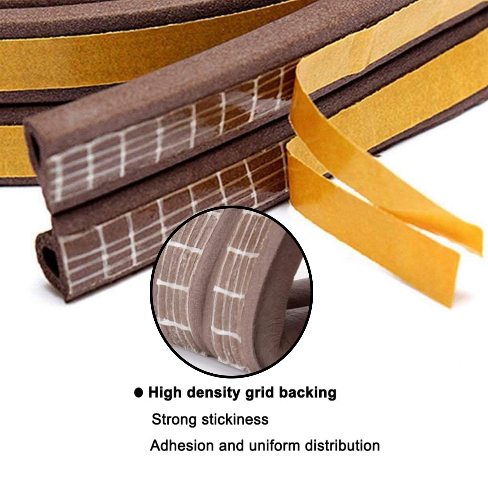 Cinta de sellado autoadhesiva para puertas, junta de puerta de perfil D, junta de goma, aislamiento acústico, hendiduras para ventanas para puertas, topes de aire y ventanas (marrón-D-9x6-10 m)