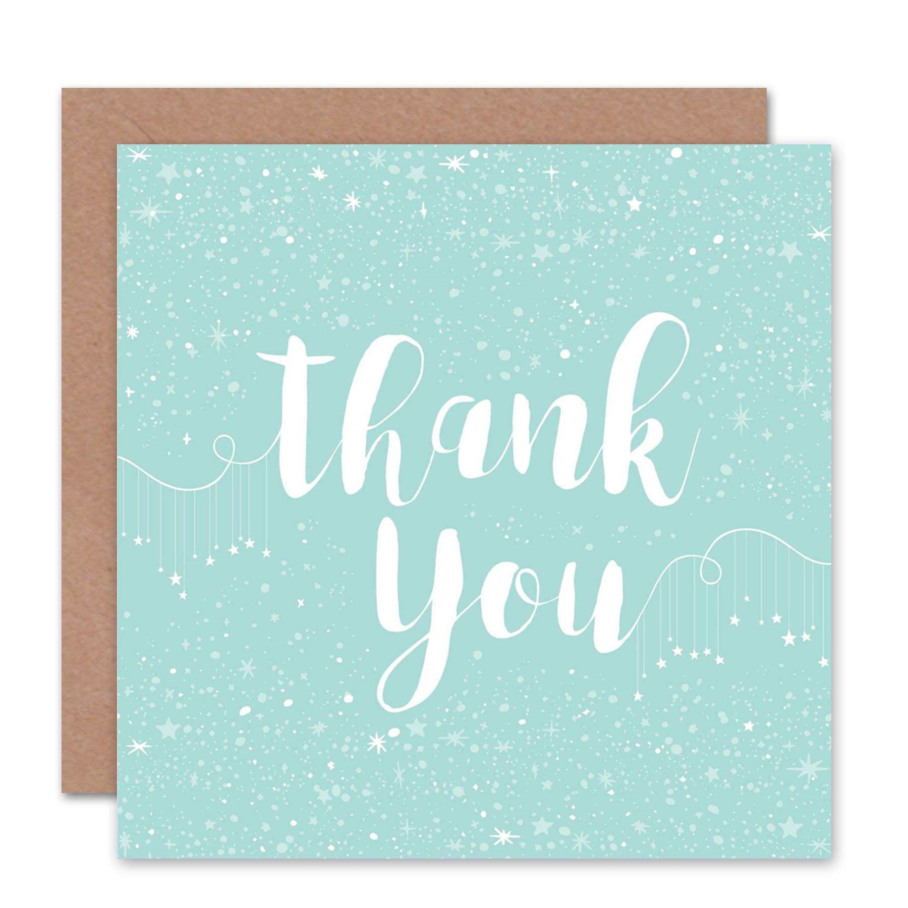 Wee Blue Coo THANK YOU CARD - STARS PATTERN TYPOGRAPHY LIGHT TEAL