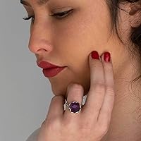 Vista 3 de 925 Sterling Silver Natural Amethyst Ring - Vintage Style Aquarius February Birthstone, Genuine Purple Gemstone Adjustable Ring - Handmade Jewelry