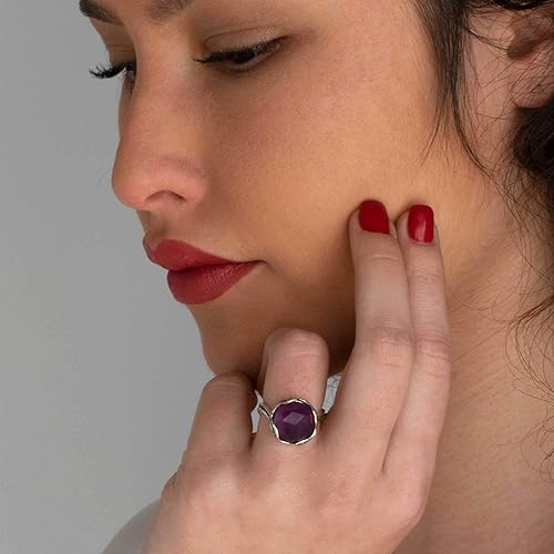 Miniatura 3 de 925 Sterling Silver Natural Amethyst Ring - Vintage Style Aquarius February Birthstone, Genuine Purple Gemstone Adjustable Ring - Handmade Jewelry