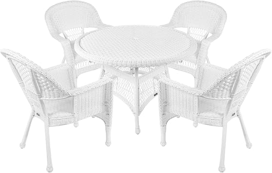 Jeco 5 Piece Wicker Outdoor Dining Set, White
